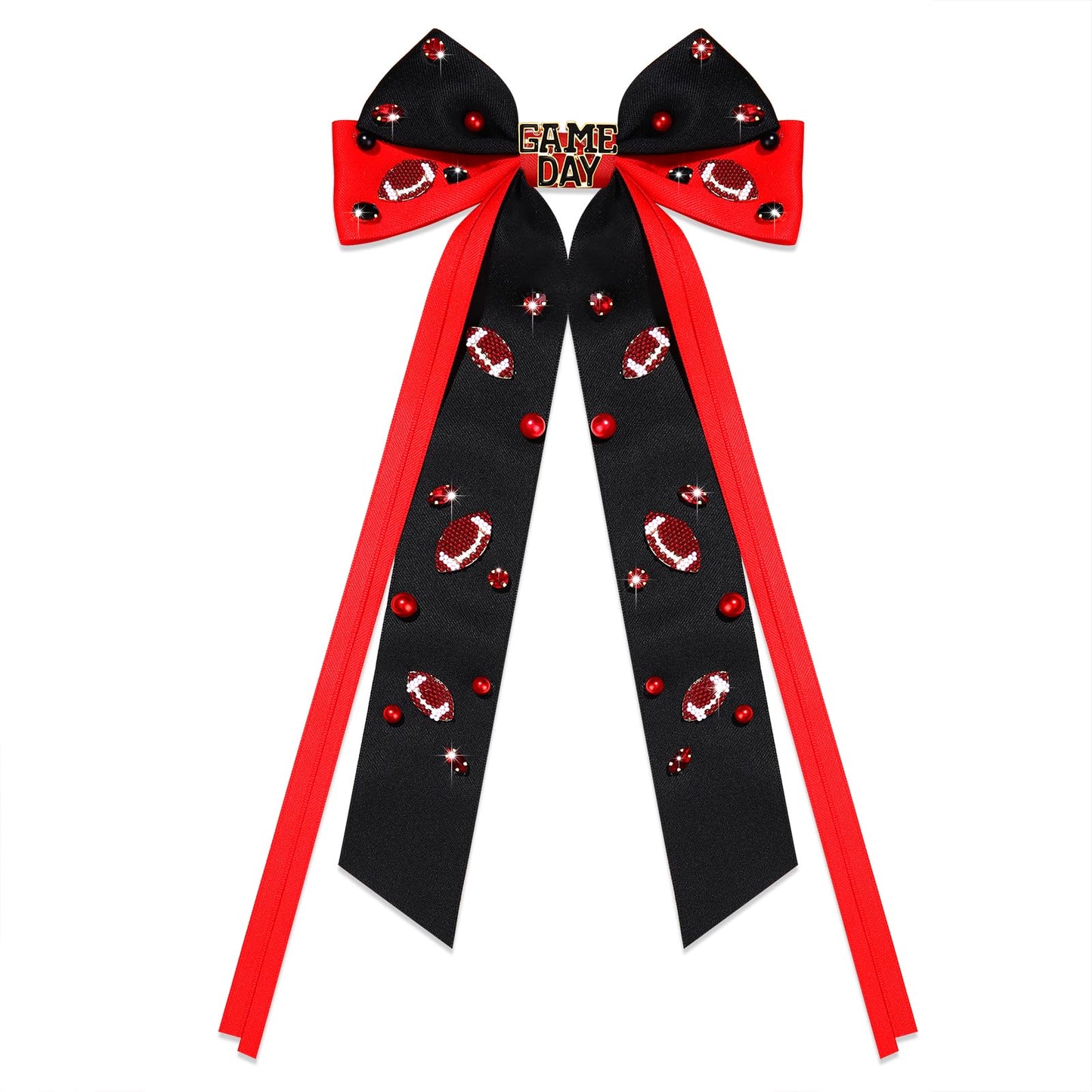 Football Hair Bows for Women Football Accessories Outfits Crystal Embellished Big Hair Bows Satin Hair Ribbons Red Black Football Cheer Bows Spirit Field Day Accessories Party Favors (Pattern A1)