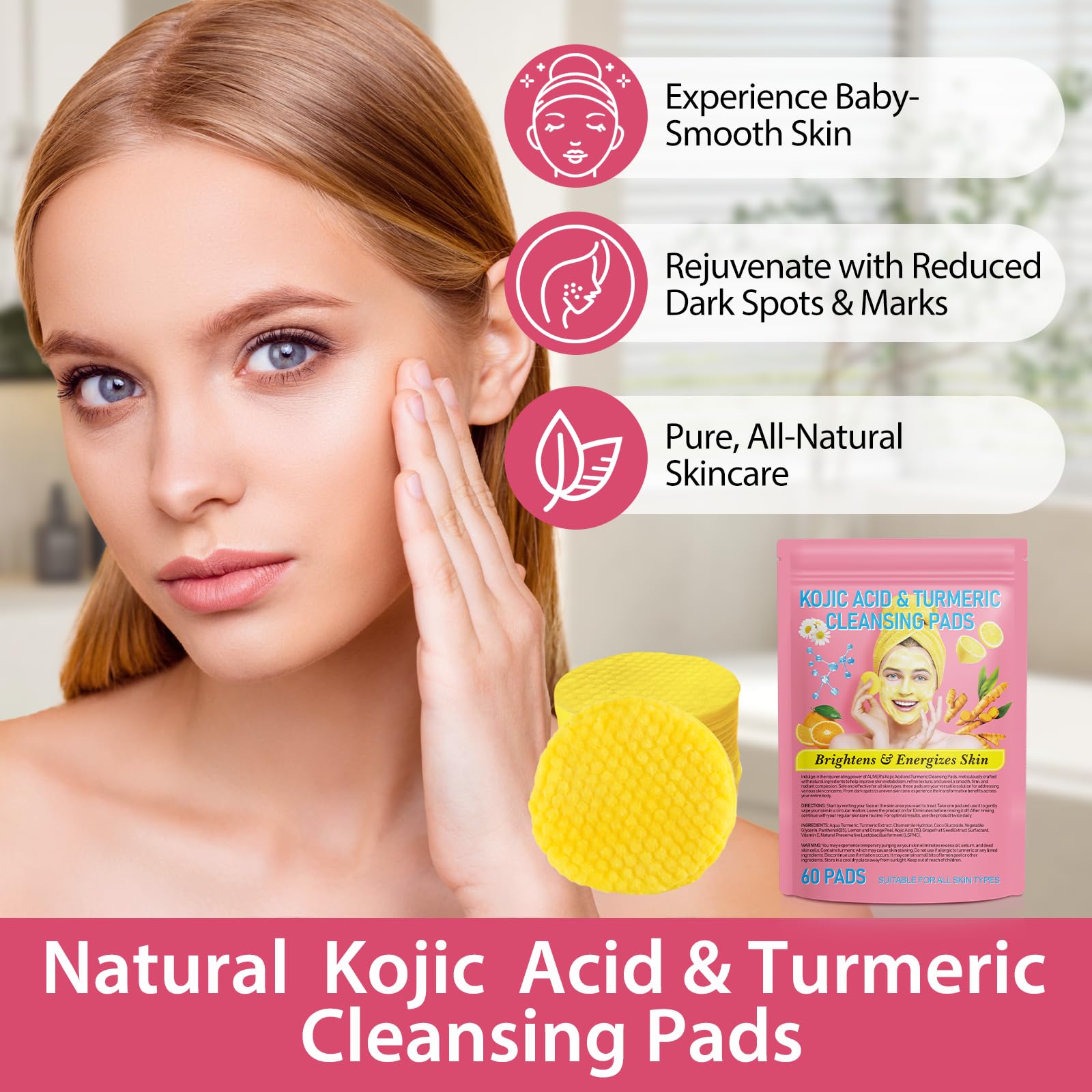 Turmeric Cleansing Pads for Dark Spots,Turmeric Cleansing Pads for face,Turmeric Face Scrub Pads,Turmeric Pads for Face Cleansing and Exfoliation (60 PCS)