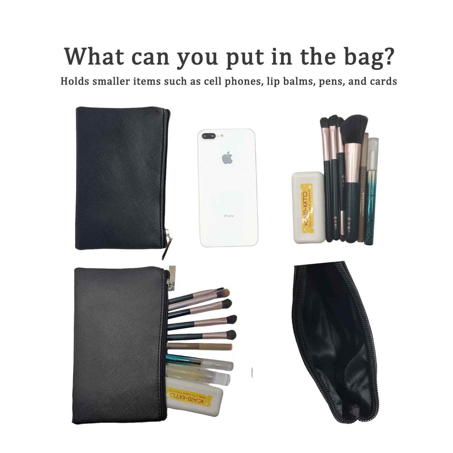 HUTUYIYI Small Makeup Bag for Purse, Travel Makeup Bag with Zipper, Pu Leather Makeup Pouch, Cosmetic Bags for Women,Travel Make Up Bag (1, Black)