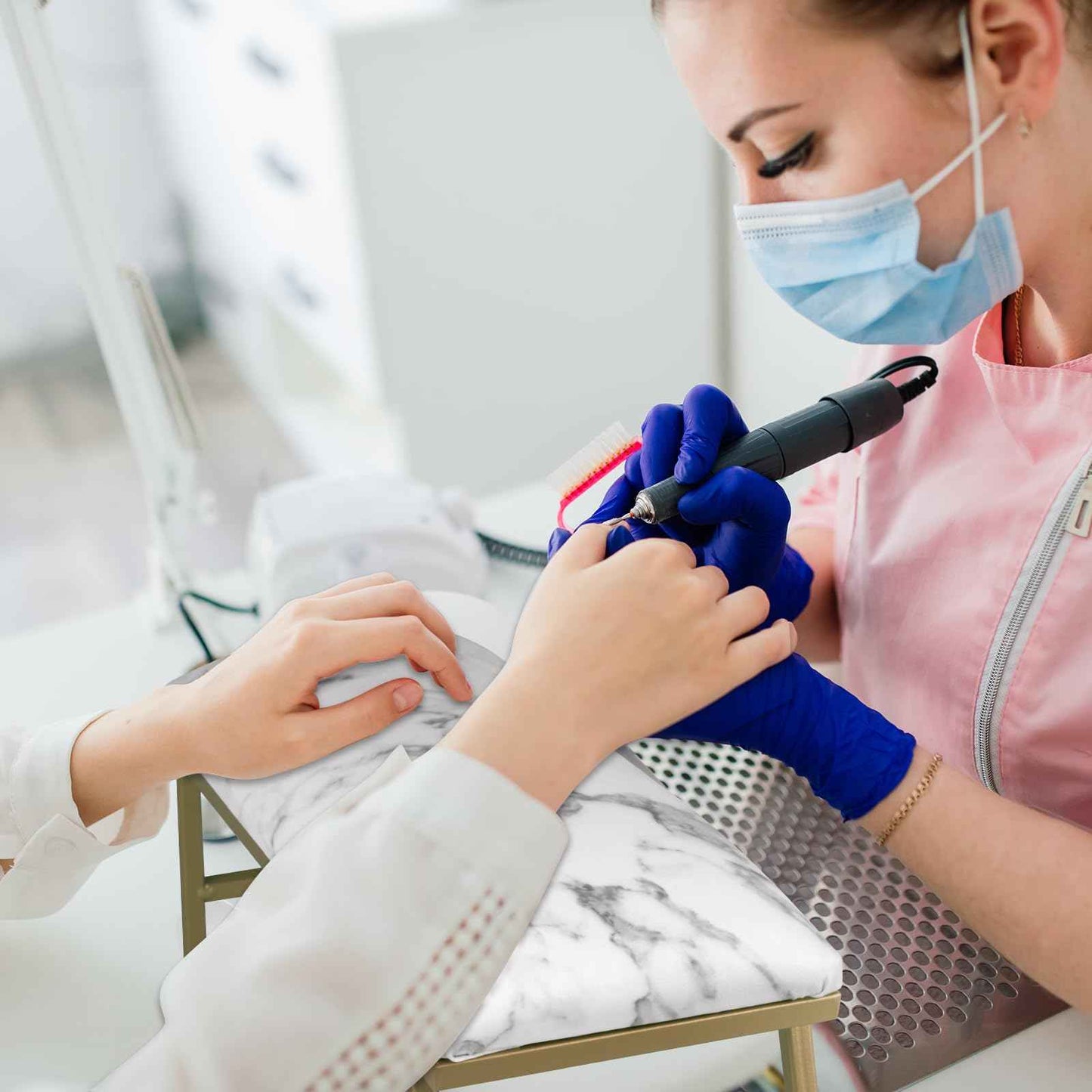 Arm Rest for Nails, Nail Arm Rest for Nail Tech with Microfiber Leather Nail Table Mat, Manicure Hand Rest Stand Nail Art Accessories Tool for Nails Tech(Marble)