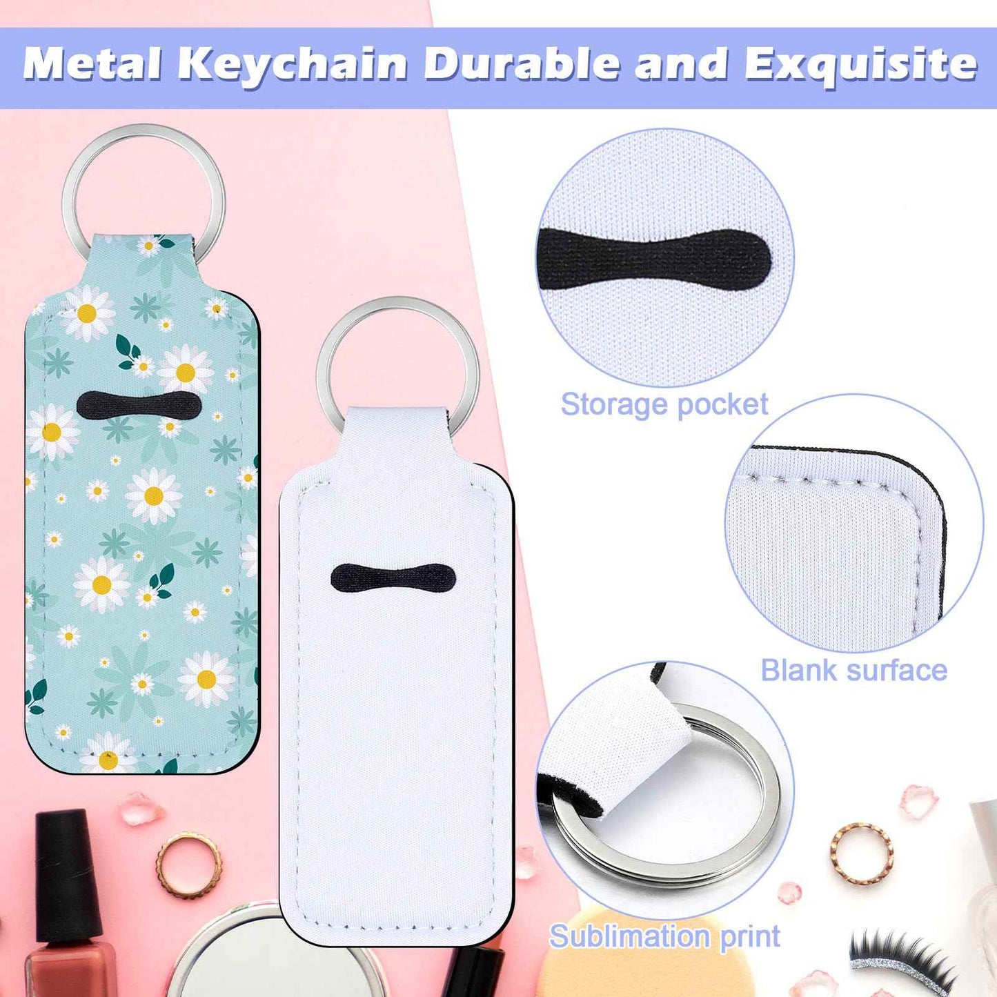 Ferreve 100 Pcs Sublimation Lipstick Holder Keychain Bulk Blank Lipstick Balm Gloss Holder Neoprene Blanks Portable Protective Cases for Women DIY Key Ring Travel Supplies