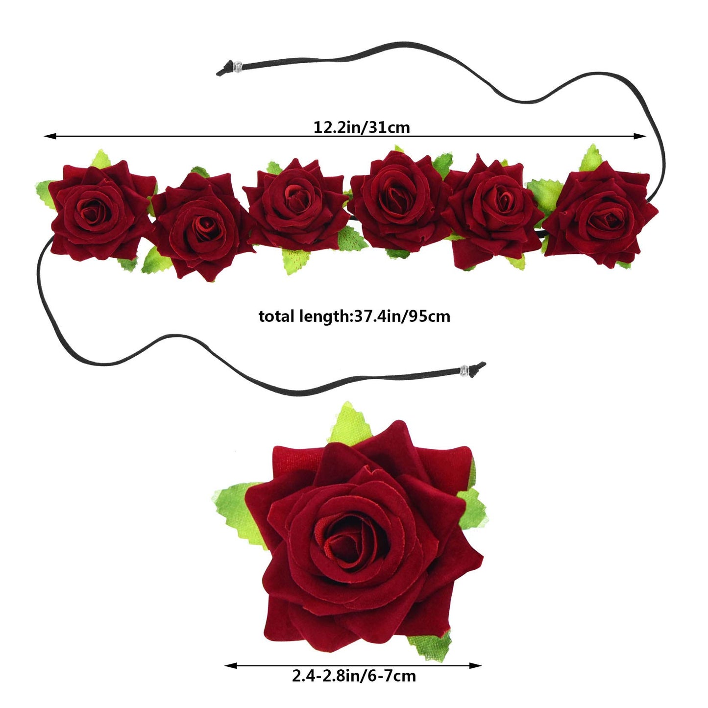 Lystaii Rose Headband Red Rose Flower Crown Woodland Hair Wreath for Valentines's Day Halloween Festival Cosplay