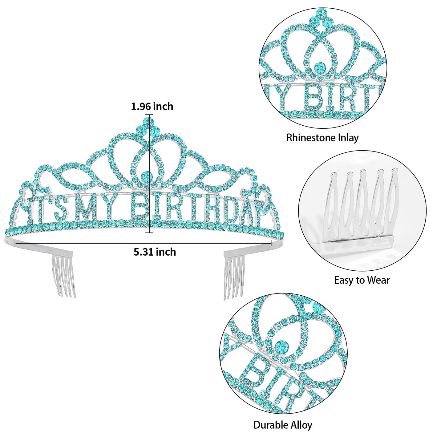 ACO-UINT Blue Birthday Crown for Women, Happy Birthday Headband It's My Birthday Crown, Birthday Girl Crown Birthday Queen Tiara Birthday Decorations Birthday Gifts