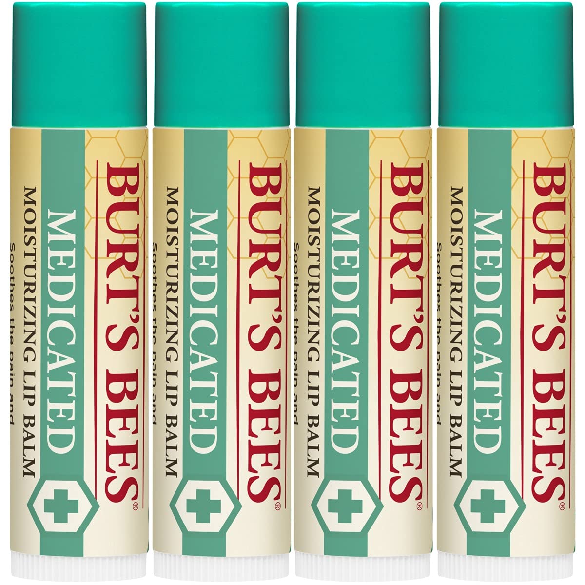 Burt's Bees Medicated Lip Balm, With Eucalyptus Oil and Menthol, Tint-Free, Natural Origin Lip Care, 4 Tubes, 0.15 oz.