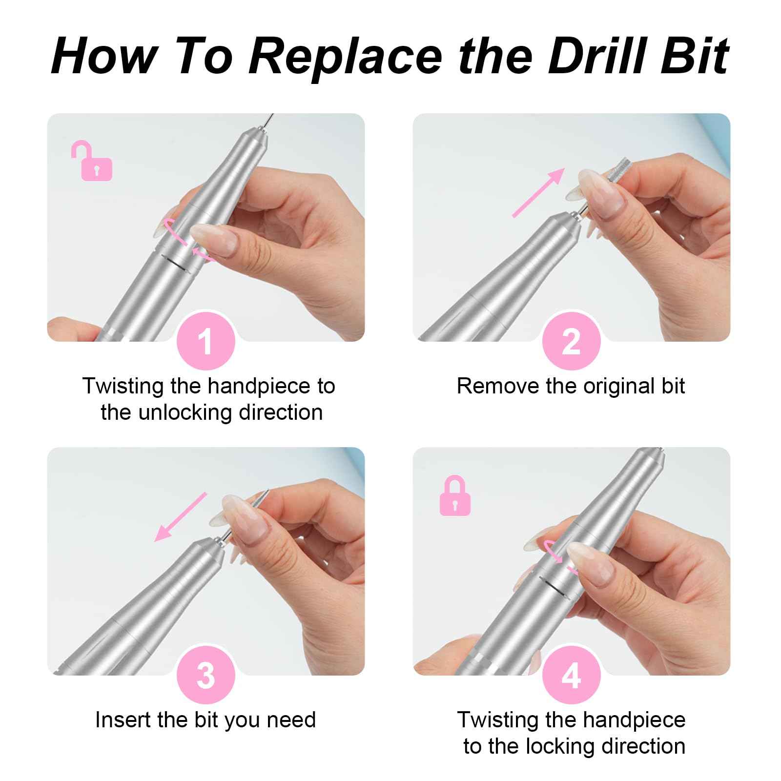 Electric Nail Drill Professional: Rechargeable Nail File with Bits for Acrylic Gel Nails, Professional Nail Drill Manicure Pedicure Polishing Shape Tools for Home Salon