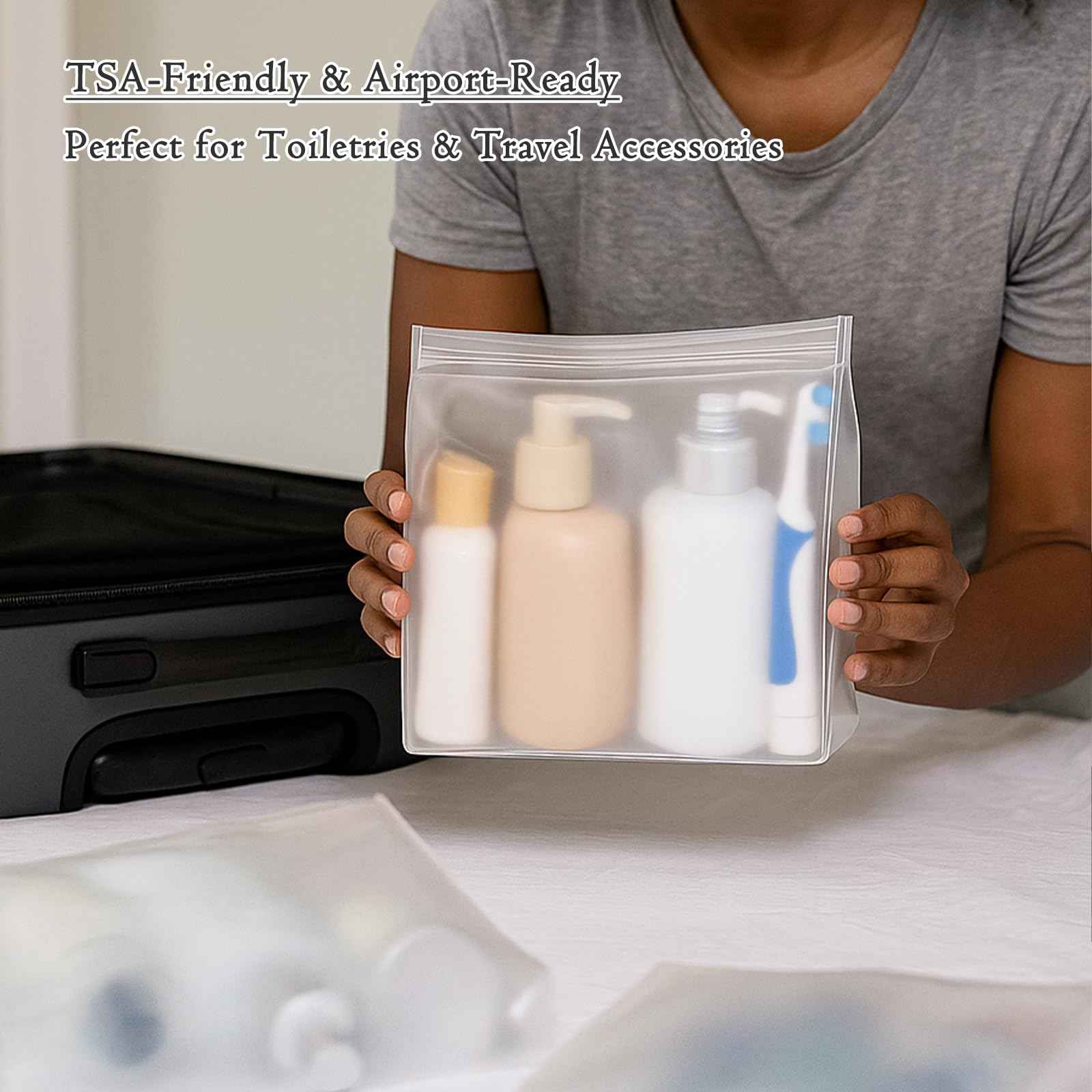 Circloophs 30 Pack Clear Makeup Bag Organizer Cosmetic Zipper Pouch TSA Approved Small Travel Pouches Transparent EVA Reusable Water-resistant Plastic Clear Gift Bags Bulk, Frosted, 10” x 7” x 2.6”