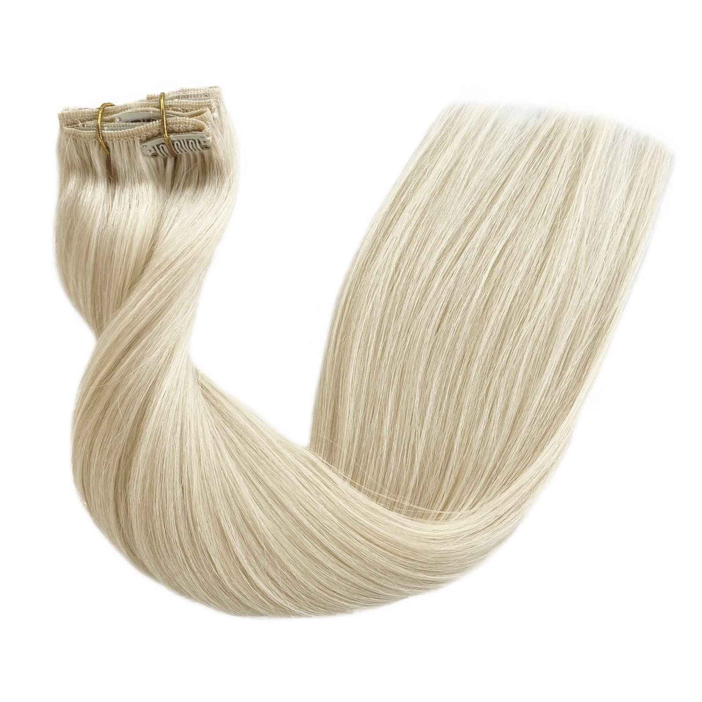 Platinum Blonde Clip in Hair Extensions Real Human Hair Blonde 70g 5pcs Remy Hair Extension Clip ins Double Weft Handmade Straight Seamless Clip in Extensions for Women Thick Ends 16 Inch