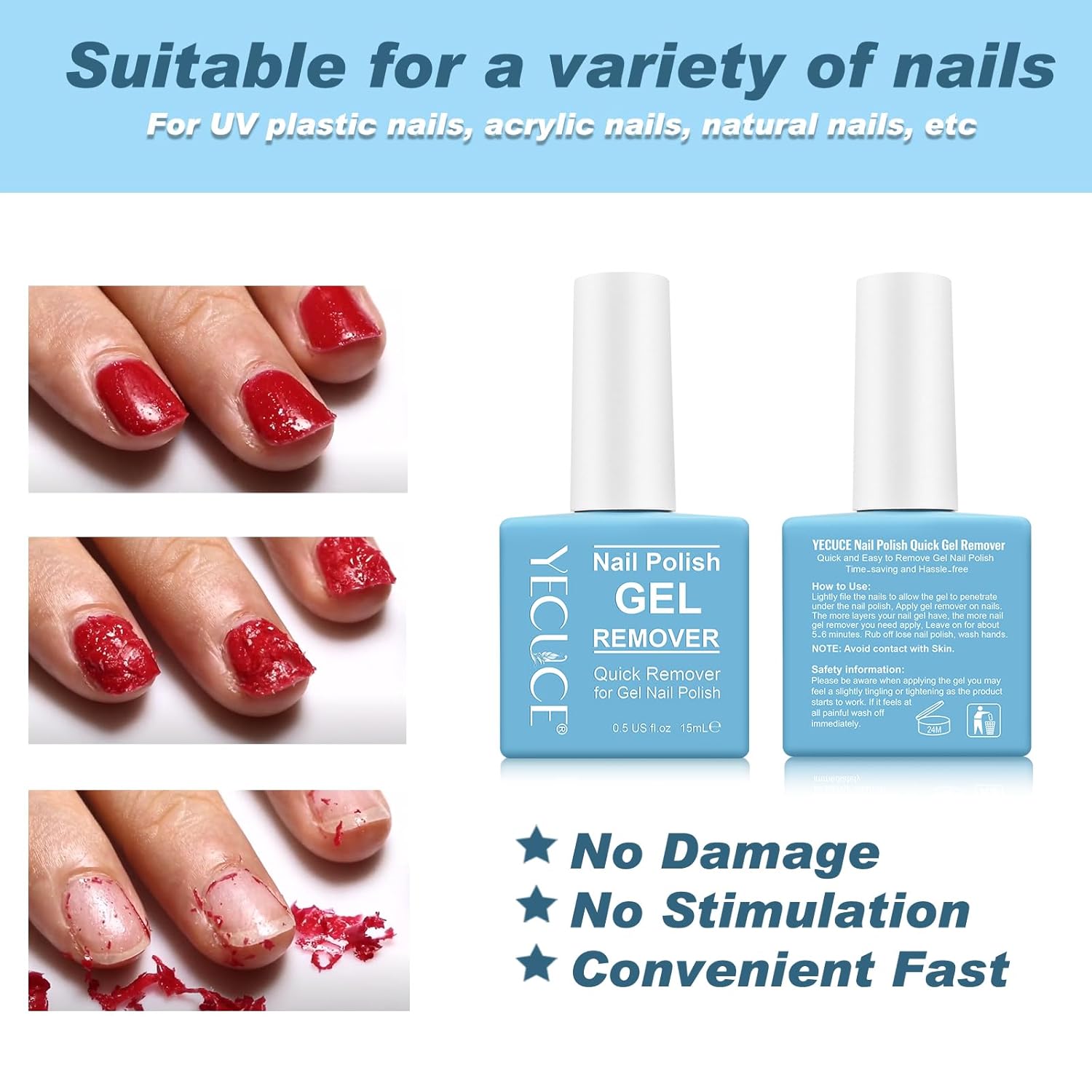 Gel Nail Polish Remover, (2pcs) Gel Polish Remover for Nails, No Need for Foil, Quick & Easy Polish Remover In 3-5 Minutes, No Need Soaking Or Wrapping-15ml
