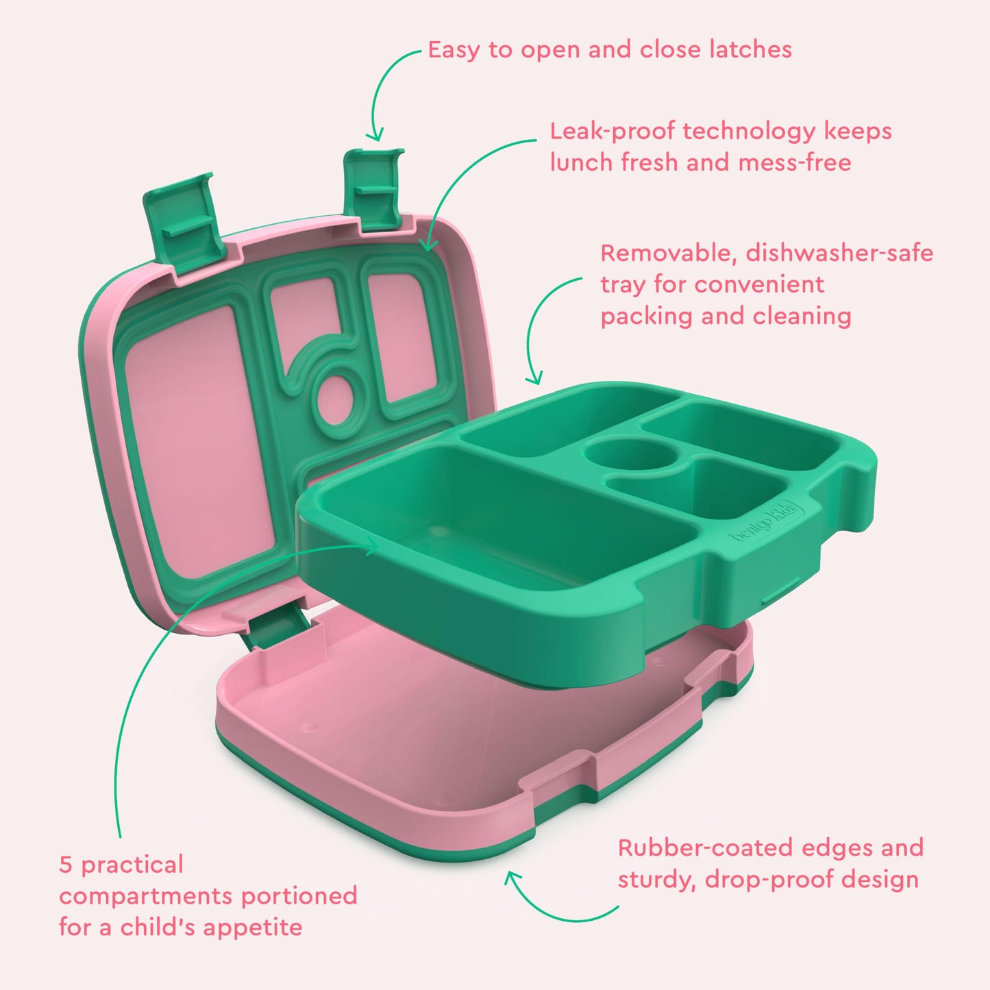 Bentgo Kids Prints Leak-Proof, 5-Compartment Bento-Style Kids Lunch Box - Ideal Portion Sizes for Ages 3-7, Durable, Drop-Proof, Dishwasher Safe, & Made with BPA-Free Materials (Tropical)