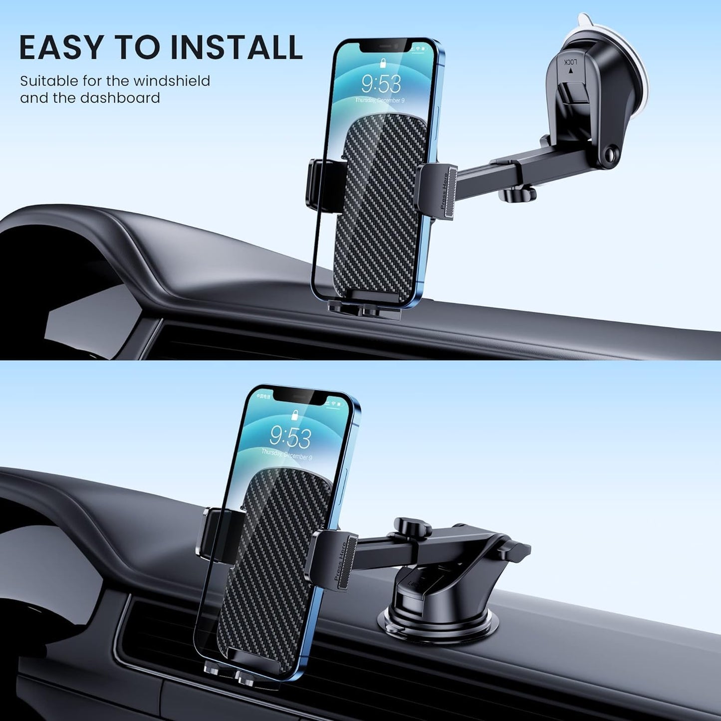 Qifutan Phone Holders for Your Car with Newest Military-Grade Suction Phone Stand for Car [Super Stable] Automobile Car Mount for iPhone Universal Car Dashboard Windshield Mount Fit iPhone Smartphones