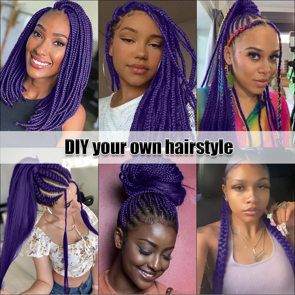 Purple Braiding Hair Pre Stretched Purple Hair Extensions 26 Inch Box Braids Hair Extensions Human Braiding Hair(3 Pacjks,viole#)