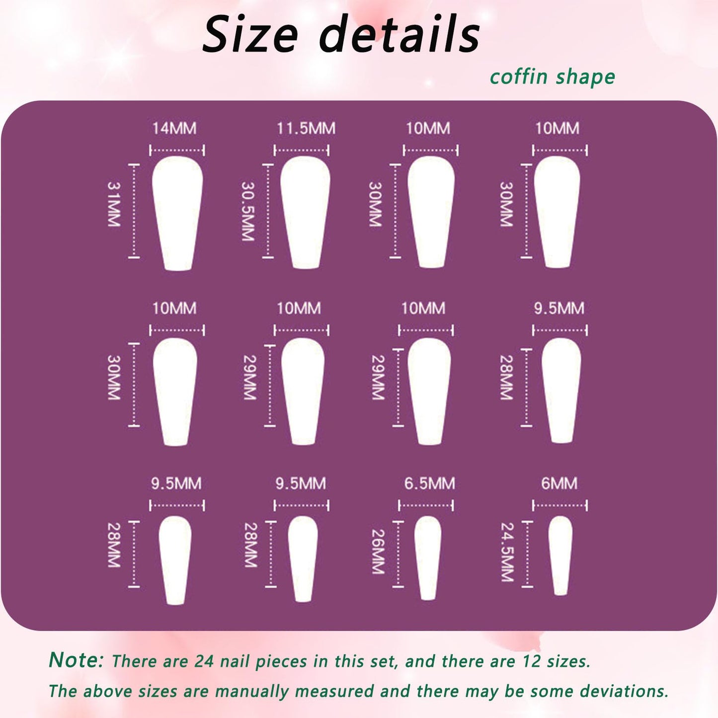 Long Press on Nails Coffin White and Pink Gradient Acrylic Nails Press ons with Rhinestones Design Artificial Nails Full Cover False Nails with Glue for Women and Girls 24Pcs