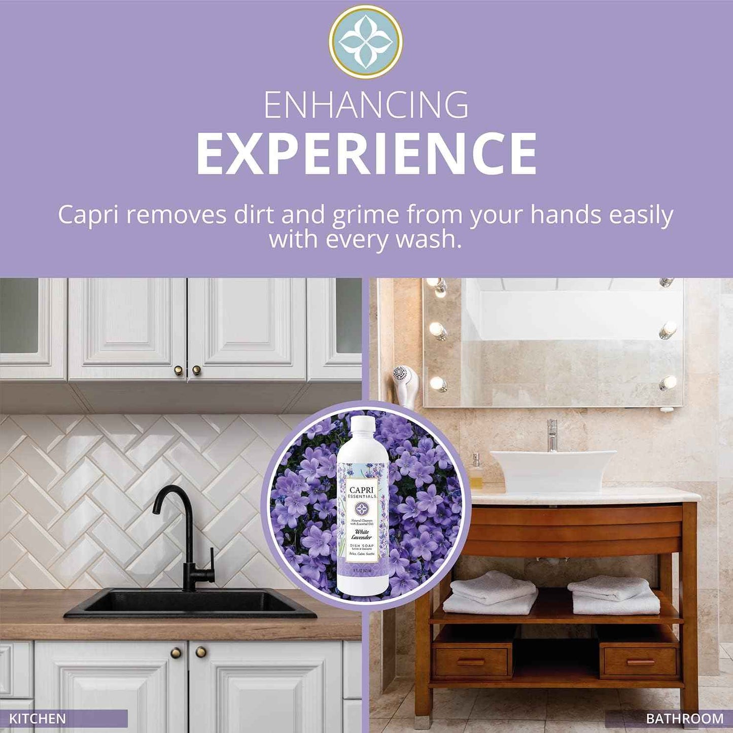CAPRI ESSENTIALS Hand Soap Liquid, Natural Household Cleaning Supplies, Gentle Plant Based Aromatic Hand Wash, Blend of Essential Oils, Removes Dirt & Grime, White Lavender Scent, 16 FL Oz (6 Pack)