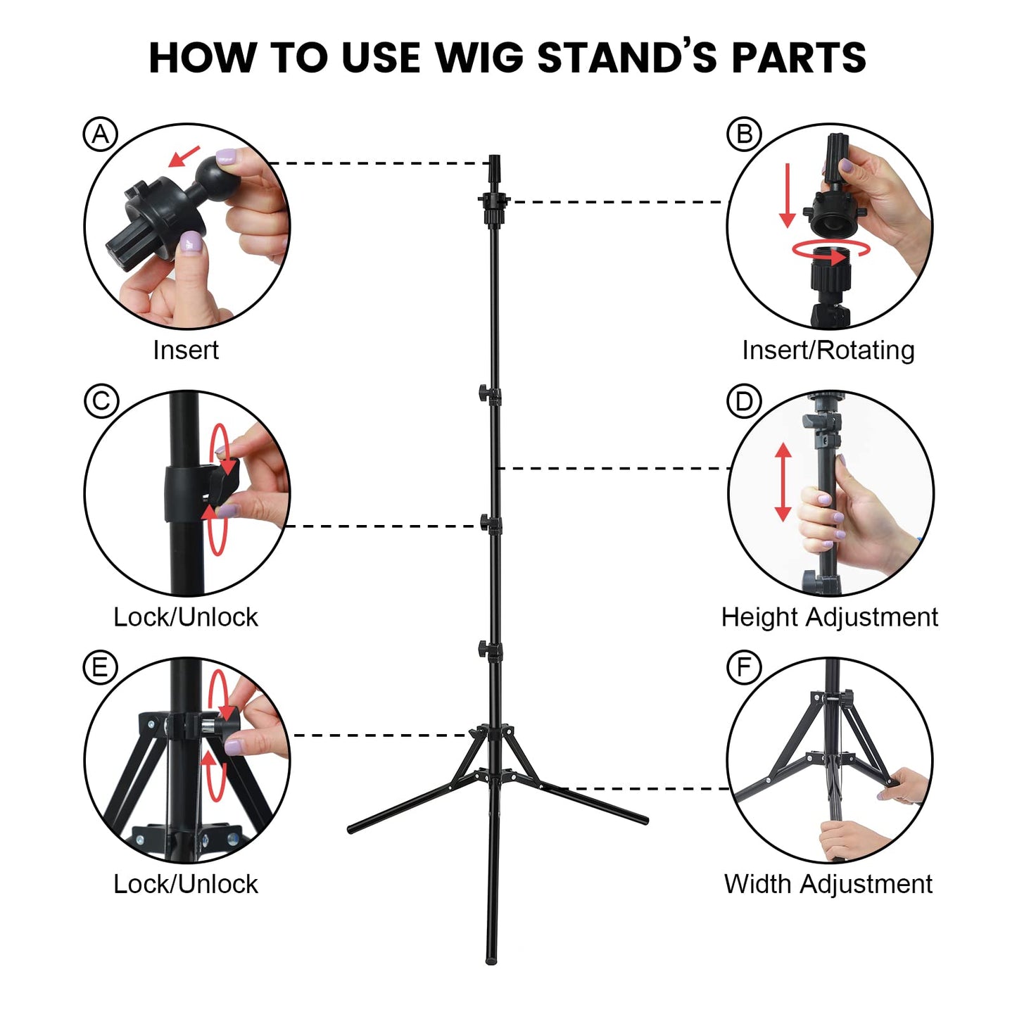 LANENQJP Foldable Mannequin Head Stand, Upgrade Adjustable Wig Stand Tripod, Metal Mannequin Stand for Cosmetology Hairdressing Training