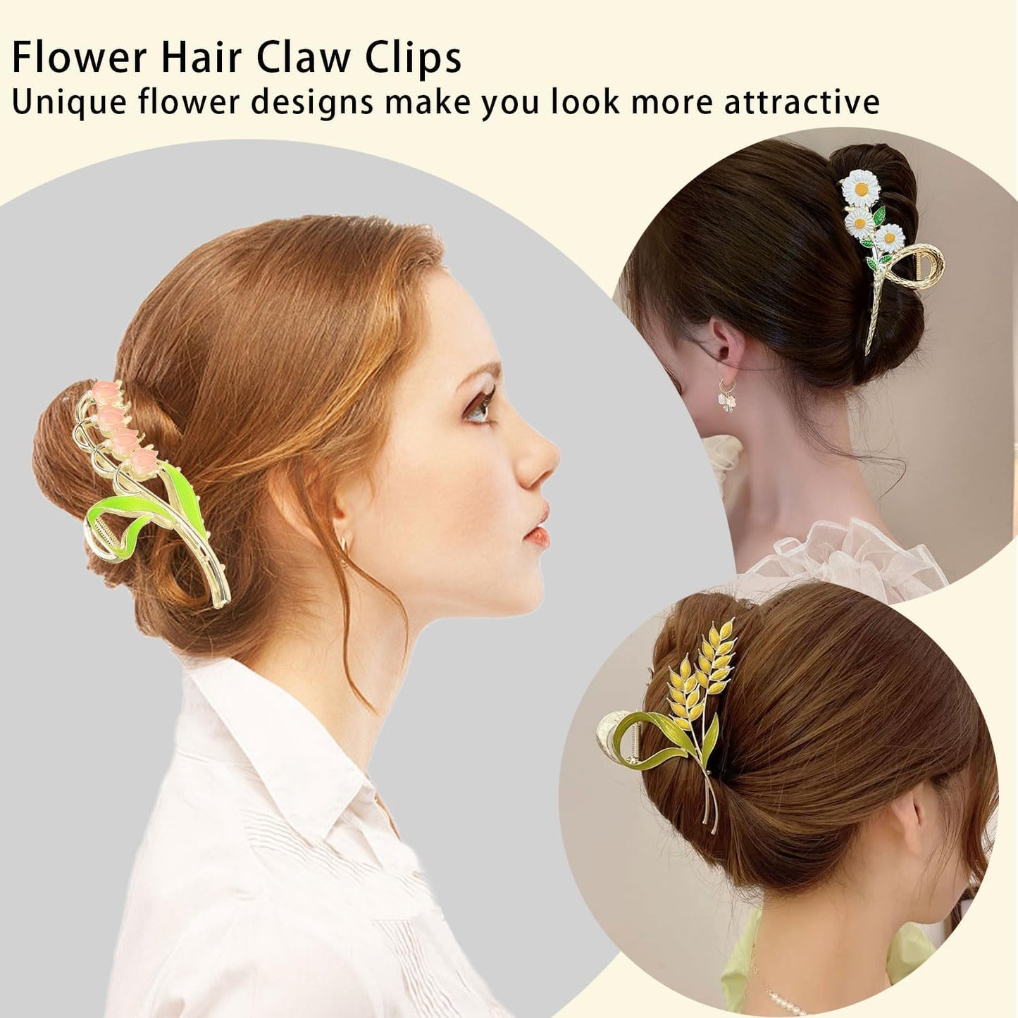 Tulip Hair Claw Clip Large Metal Flower Hair Claw Clips (Bell Orchid, Little Daisy & Wheat)