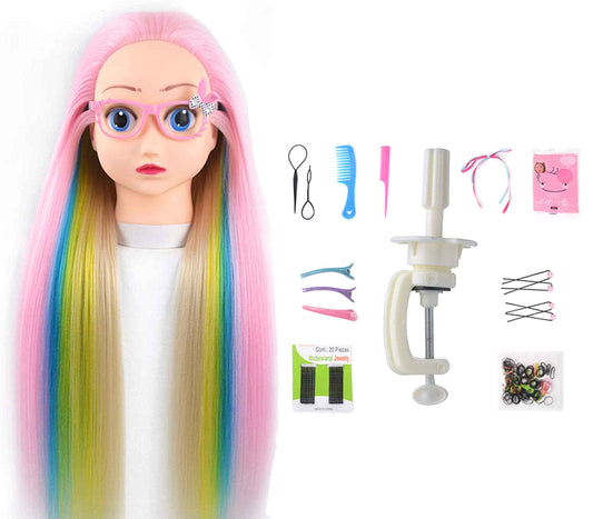 Doll Mannequin Head for Braiding Hair-26", Mannequin Head Stand Desk Table Clamp Tripod Holder