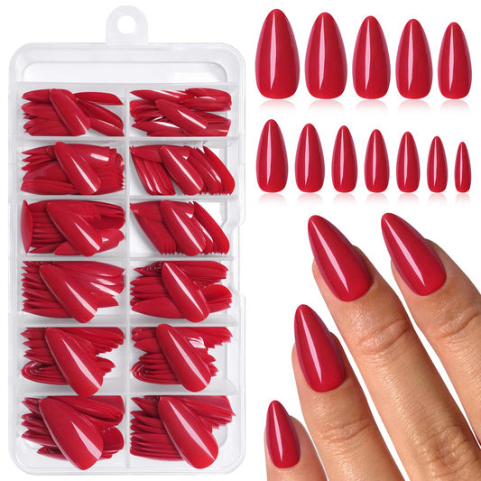 Lifextol 240PC Wine Red Almond Press on Nails Medium Fake Nails Press ons, False Acrylic Nails Press on Nails Almond Glue on Nails Artificial Nail Tips Fingernail Stick on Nails with Glue&Sticky Tab