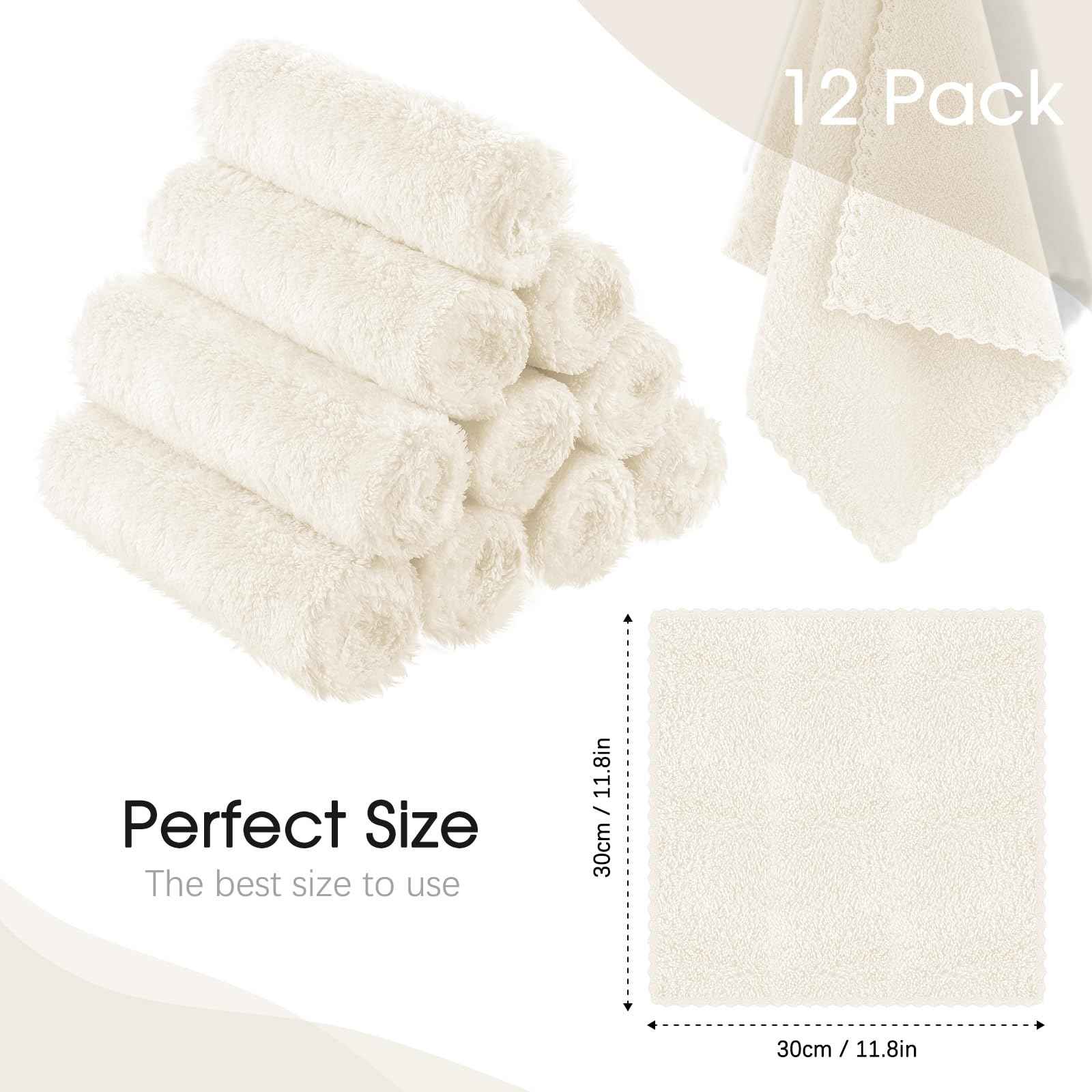 Syhood 12 Pieces Face Wash Cloth 12 x 12 in Makeup Remover Cloths Towel Coral Velvet Facial Microfiber Soft Fast Drying Facial Cleansing Towel for Face(White)