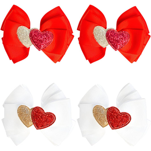 4 Pcs Valentine's Day Hair Clips Heart Bow Hair Accessories Cute Love Glitter Sequins Hair Barrettes Holiday Headdress Hairpin for Girls Women Kids Party Cosplay Gift