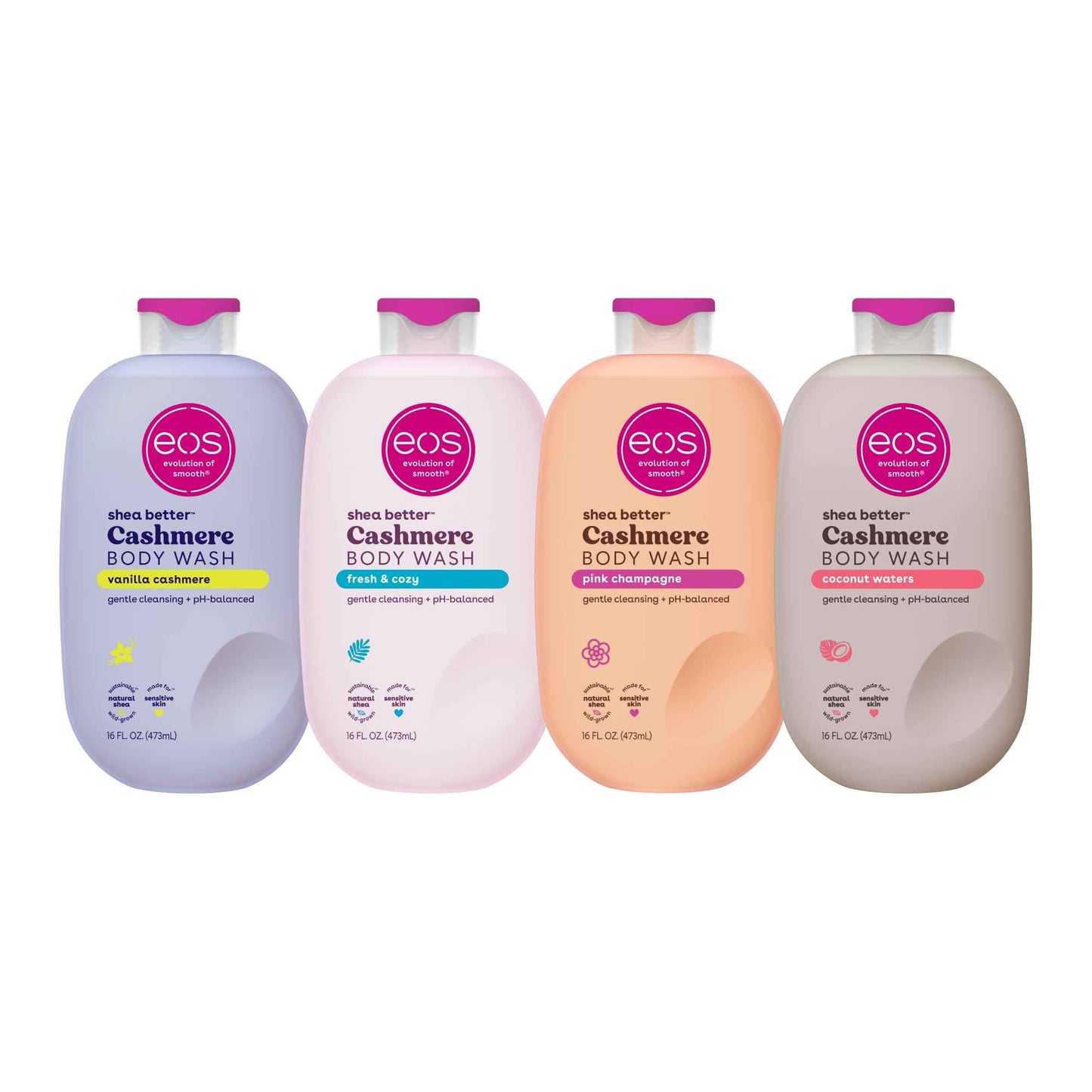 Bundle of eos Shea Better Cashmere Body Wash- Vanilla Cashmere, Coconut Waters, Fresh & Cozy, Pink Champagne