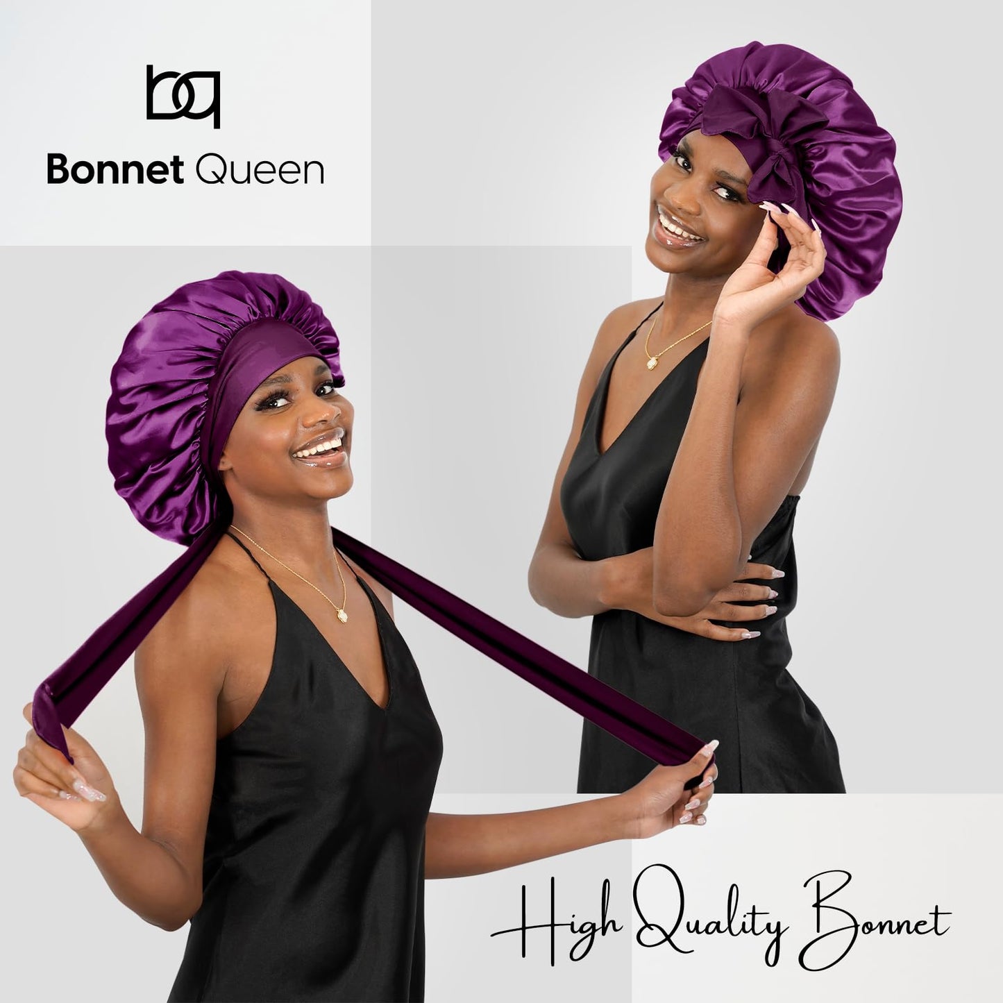 BONNET QUEEN Silk Bonnet for Sleeping Women Satin Bonnet Hair Bonnet Night Sleep Cap Scarf wrap for Curly Hair with tie Band