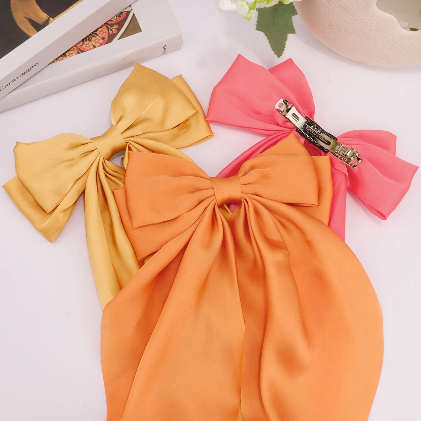 Canitor Hair Bows for Women Silky Satin Hair Ribbon with Hair Barrettes Clip Large Coquette Bows Preppy Teen Girl Gifts Trendy Stuff Cute Hair Accessories for the Thanksgiving Day