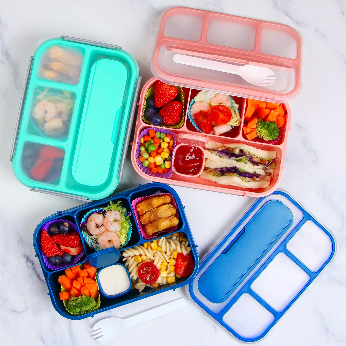 MaMix Bento Lunch Box Adult Box, Kids, Containers for Adults/Kids/Students,1300ML-4 Compartment (bright blue)