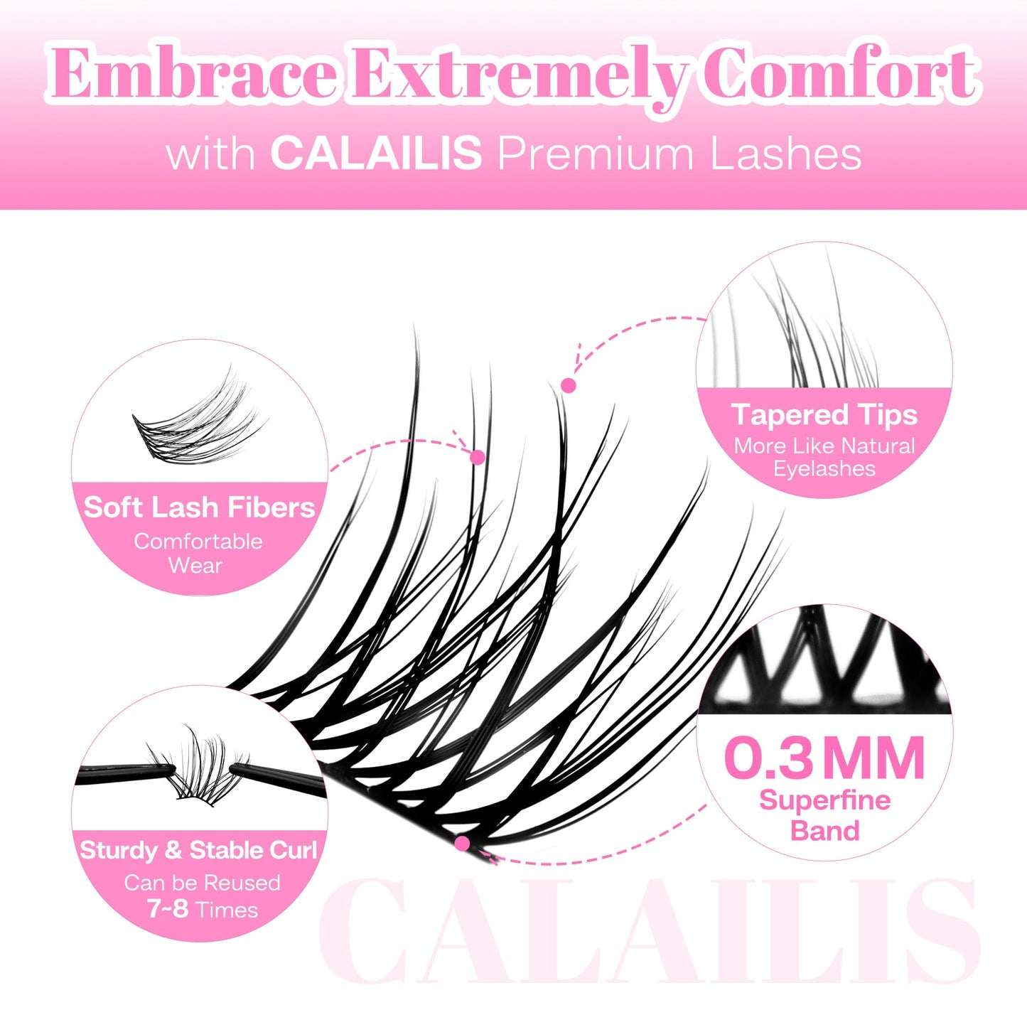 CALAILIS Lash Clusters DIY Cluster Eyelash Extensions 132pcs Natural Cluster Lashes Mega Volume Individual Lashes Reusable Wispy Eyelash Clusters (CDD09,D-10-16MIX)