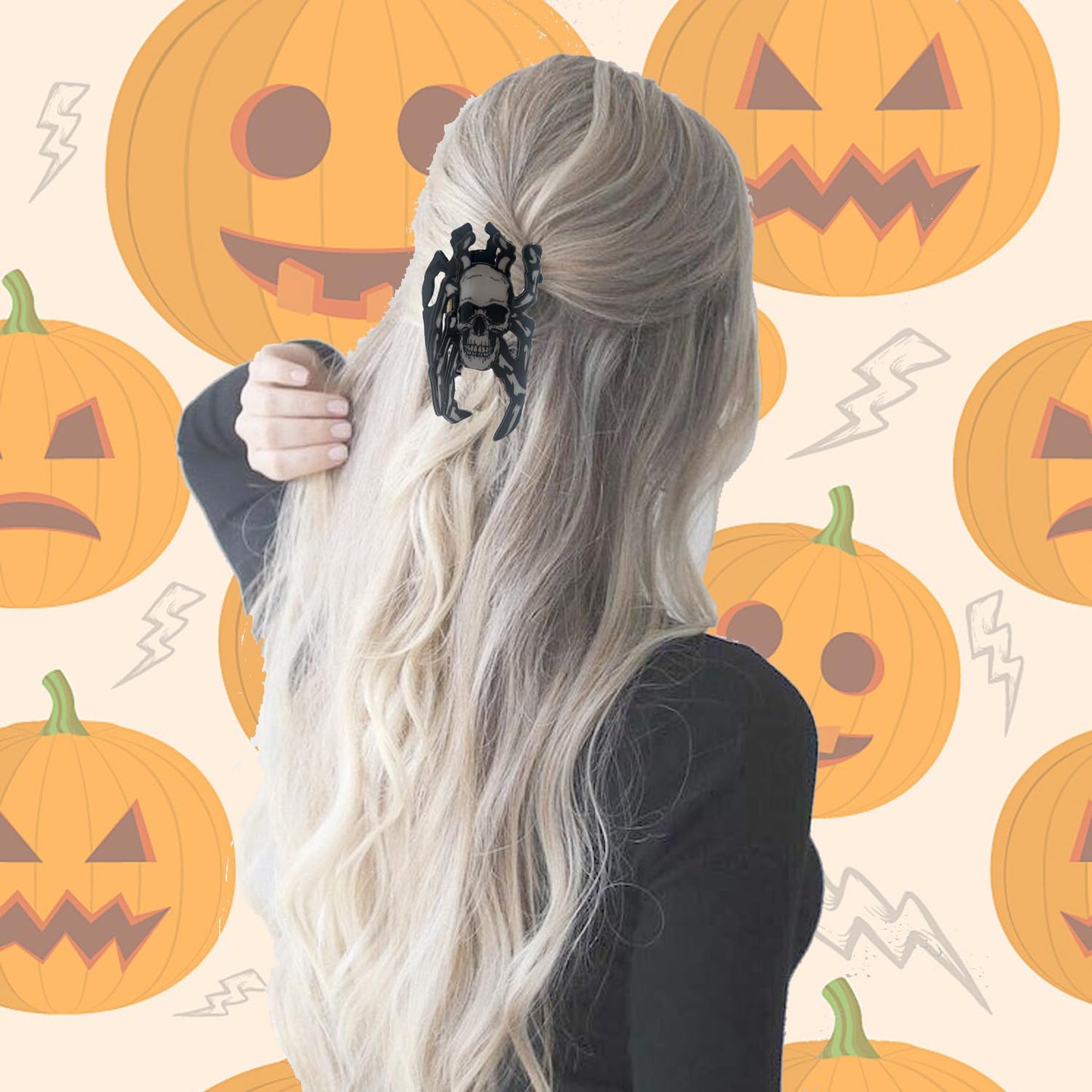 Halloween Hair Claw Clip，Mask Ghost Face Hairpin Funny Ponytail Clip Scream Grimaces Scary Styling Hair Accessories for Women (Skull 1)