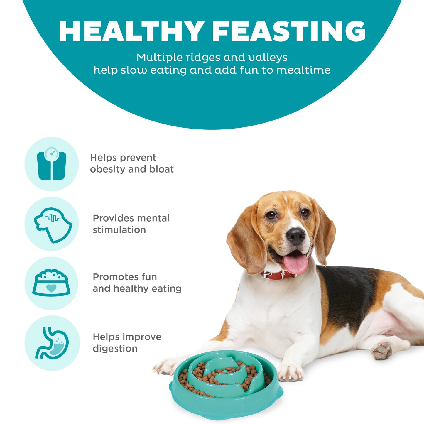 Outward Hound Fun Feeder Slo Bowl, Slow Feeder Dog Bowl, Medium/Mini, Turquoise