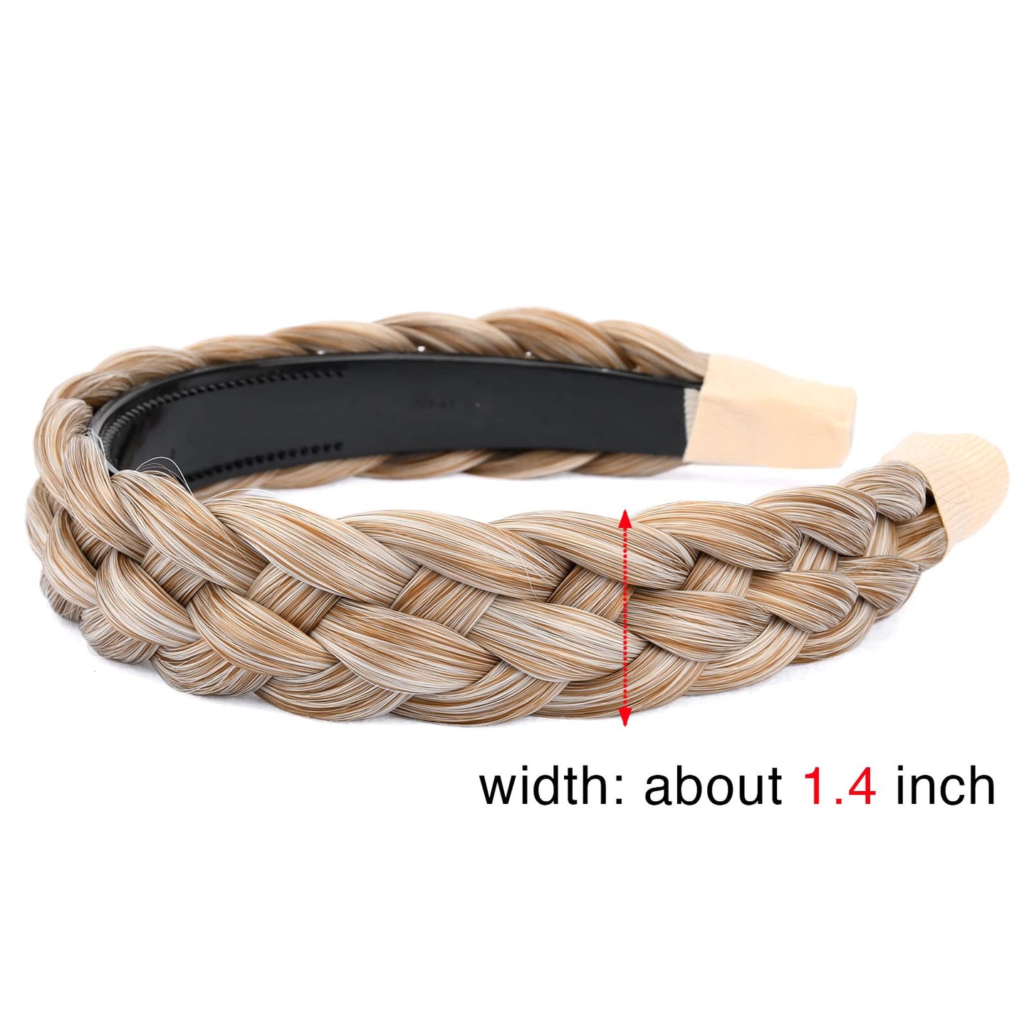 Gledola Wide Braided Headband With Teeth Braids Hairband With Tooth Synthetic Hair Band Plaited Hairband For Women (5-Sandy Blonde)