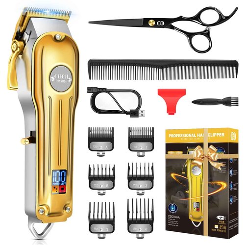 CIICII Hair Clippers for Men Professional, Cordless Barber Clippers for Hair Cutting (12Pcs Rechargeable USB Adjustable LCD Display Hair Beard Grooming Trimming Haircut Kit) for DIY Home Barber Salon