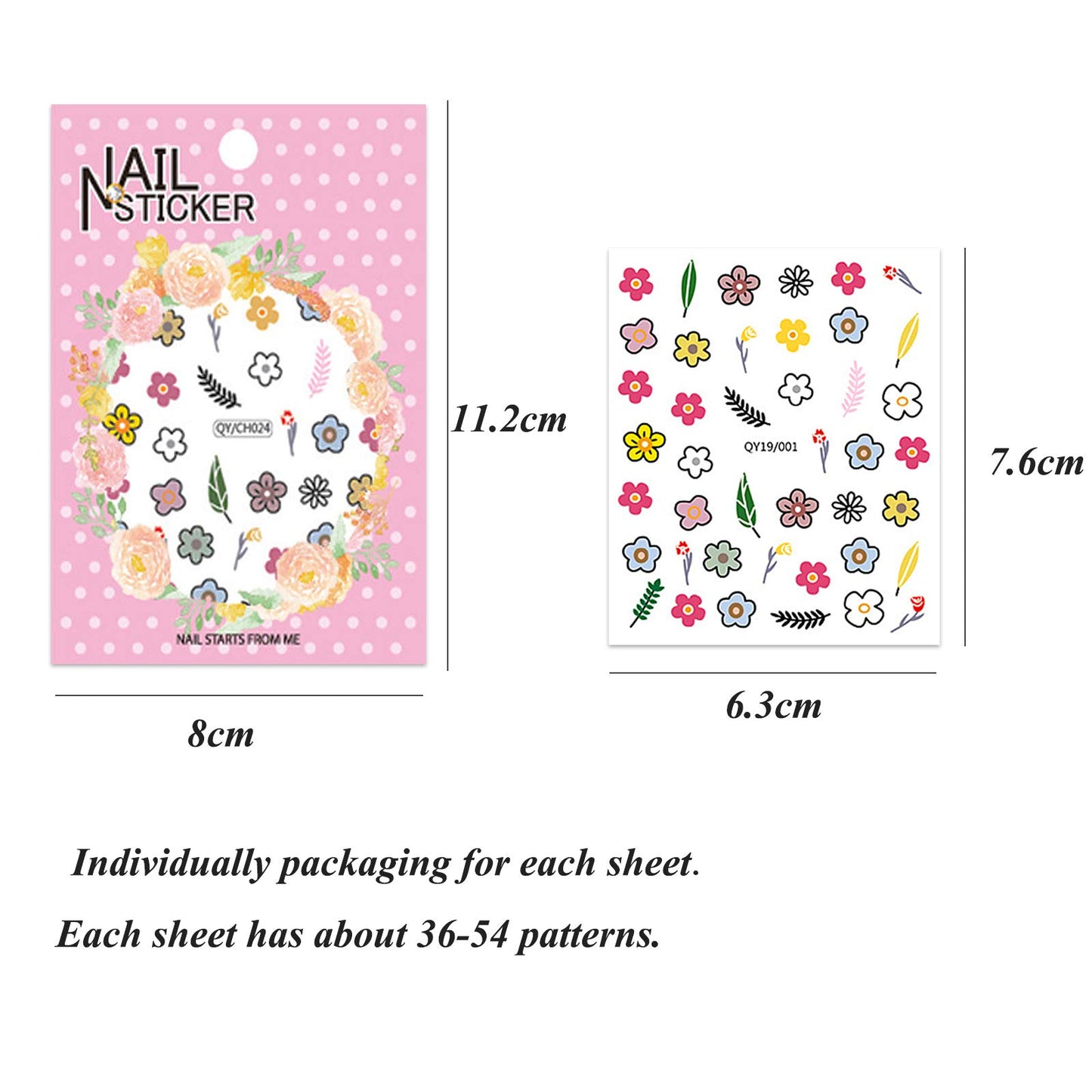 18 Sheets Nail Stickers for Women and Little Girls Nail Art Decoration - Self-Adhesive DIY Nail Decals Set Including Hearts Fruits Flowers Leaves Animals Rainbow Nail Art Stickers for Woman Kids