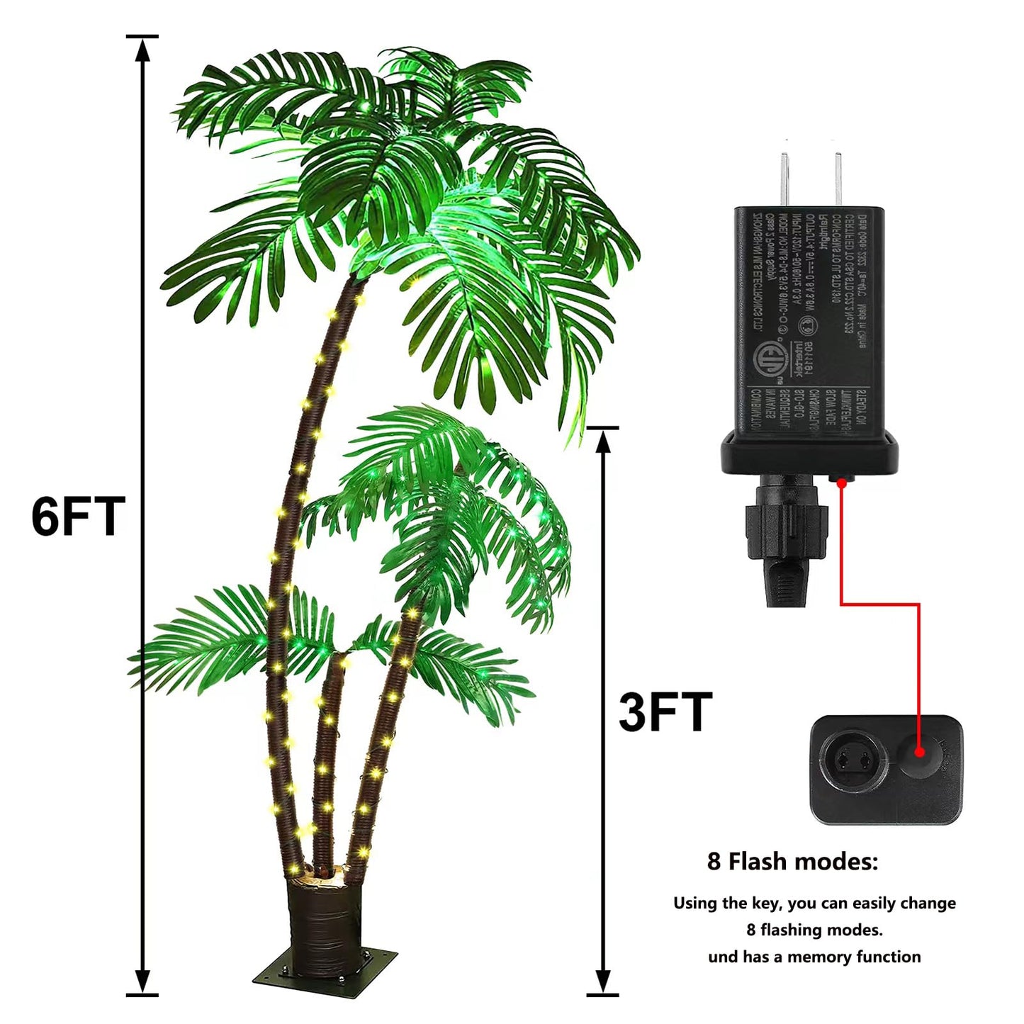 6Ft Lighted Palm Tree,Artificial Palm Tree Christmas Tree,217 LED Tropical Palm Tree Fake Plant Light for Patio Home Office Beach Yard Hawaiian Party Tiki Bar Outdoor and Indoor Decorations