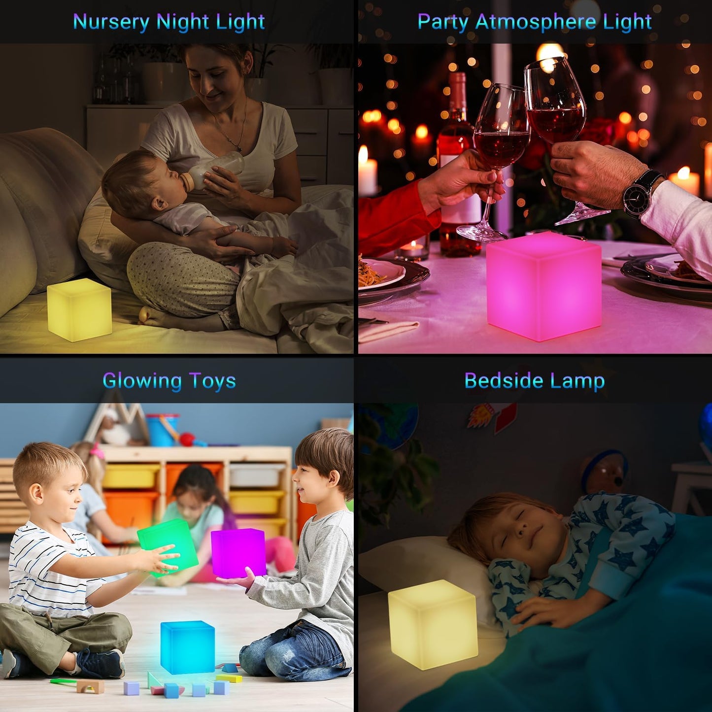 LOFTEK LED Cube Night Lights - Rechargeable RGB 16 Colors Changing Light with Remote Control, IP65 Waterproof Table Lamp Night Light for Home Bedroom Kids Room, 7-inch