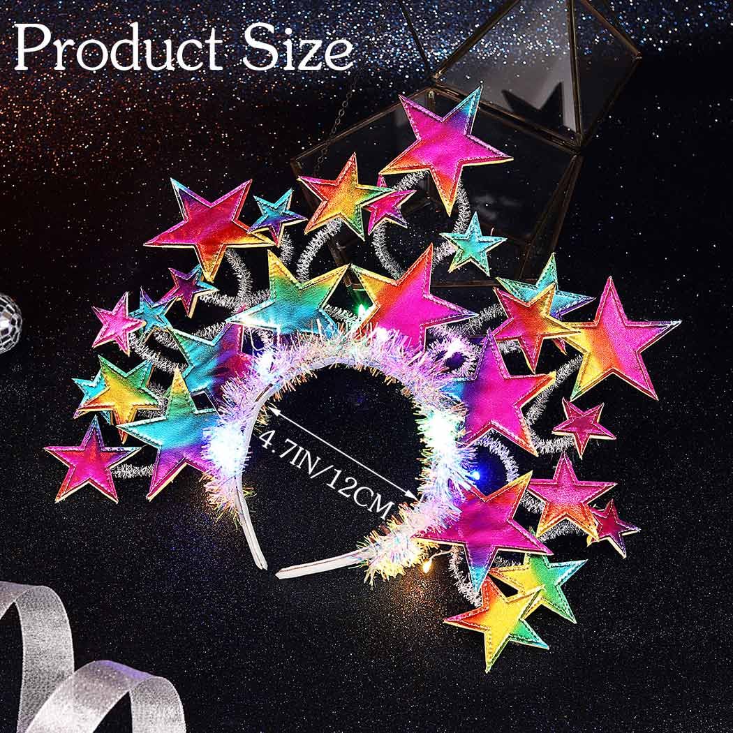 CAKURE Light Up Star Headband Led Glow Headpieces Colorful Hairband Cosplay Party Concert Headwear Rave Hair Accessories for Women (Colorful)