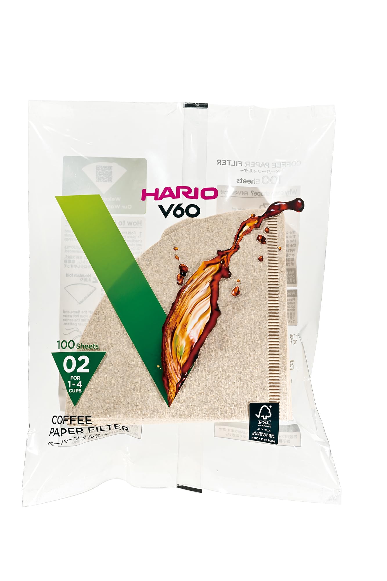 Hario V60 Paper Coffee Filter, Size 02, Natural, 100ct