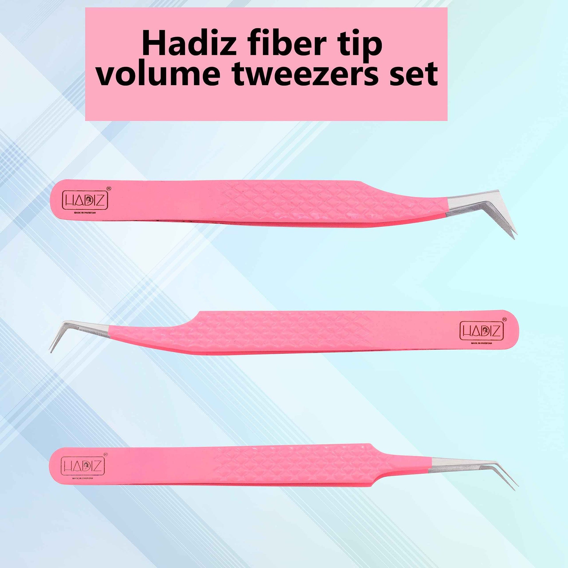 Hadiz Fiber Tip Volume Lash Tweezers Eyelash Extensions Volume Mega Volume 45 and 90 Degree Tweezers(Pack of 3, PINK)