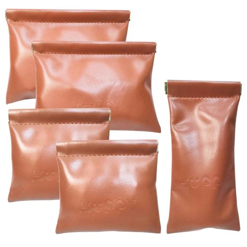 EAZINUJKY 5-Pack Auto-Closure PU Makeup Bags, Mini Portable Cosmetic Organizer with Snap Top, Travel Coin Purse & Lipstick Pouch for Women