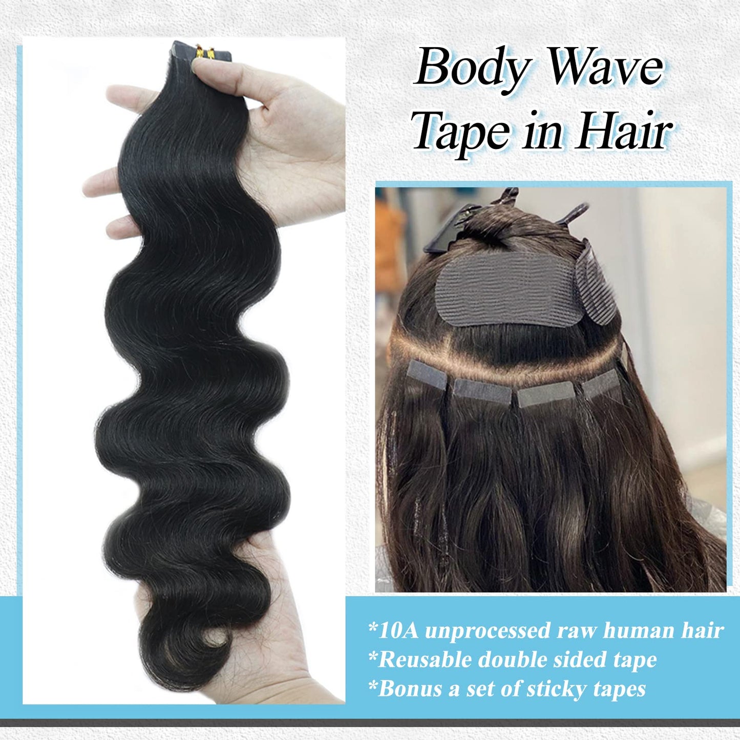 Body Wave Tape in Hair Extensions Human Hair Black Women Curly Tape ins for Black Women Human Hair Body Wave Tape in Hair Extensions Real Human Hair Invisible Tape ins Human Hair Extensions 12 Inch