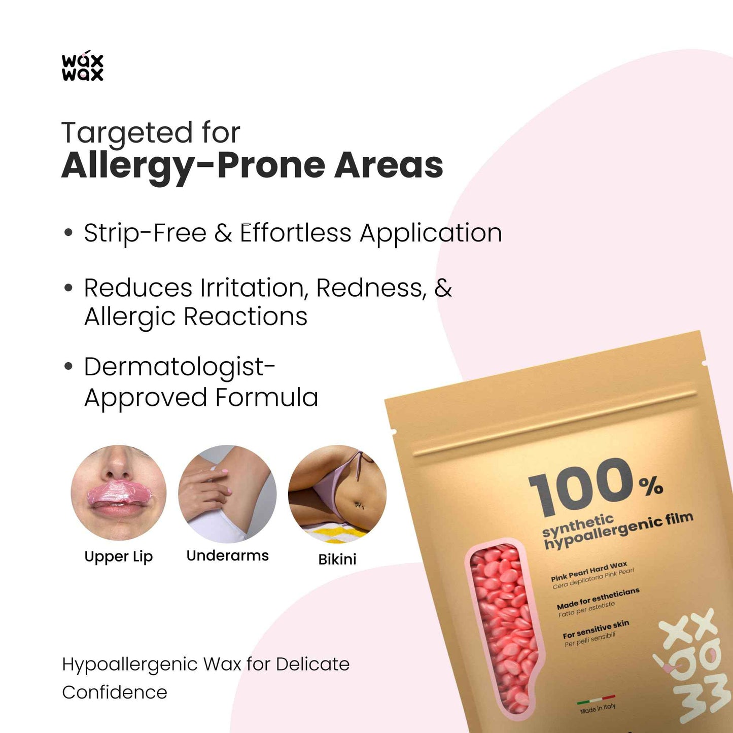 Premium Hard Wax Beads for Hair Removal – Hypoallergenic & Strip-Free, Smooth Low-Temp Formula, Suitable for Sensitive Skin – Perfect for Face, Bikini & Full Body (Pink Pearl - Bikini, 1.1 LB)