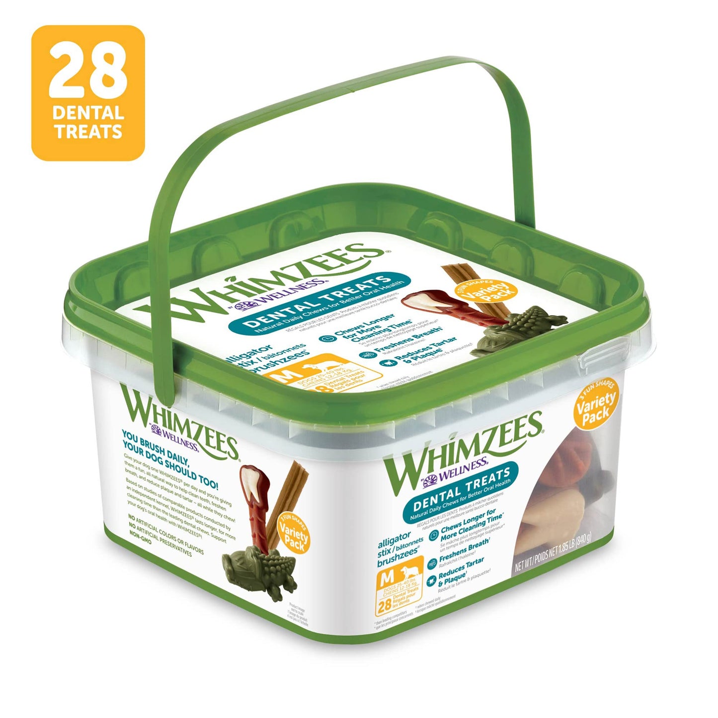 WHIMZEES by Wellness Variety Box: All Natural Dental Chews for Dogs (Medium), 28 Count - Dog Treats, Freshens Breath, Gluten & Grain-Free (Packaging May Vary)