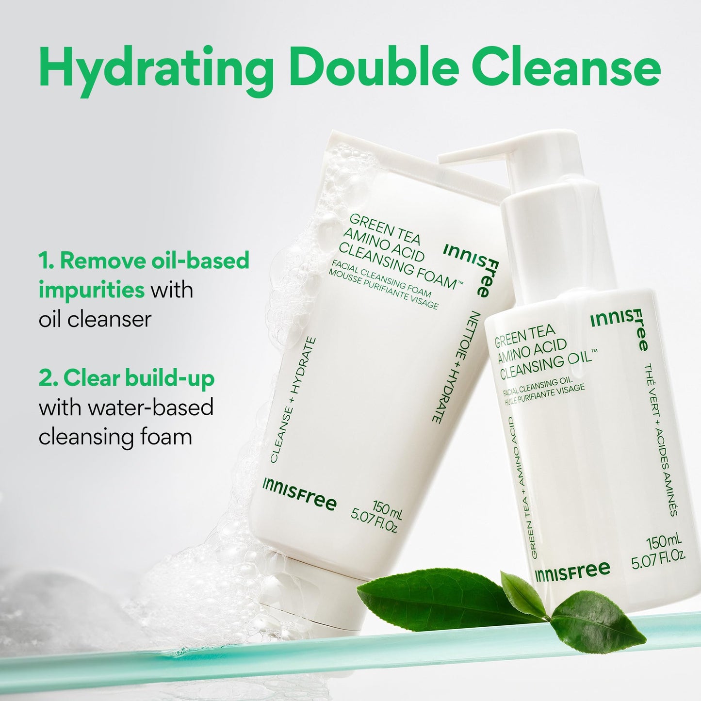 innisfree Green Tea Amino Acid Cleansing Oil, Hydrating Korean Cleansing Oil with Jojoba Oil for Removing Makeup and Sunscreen