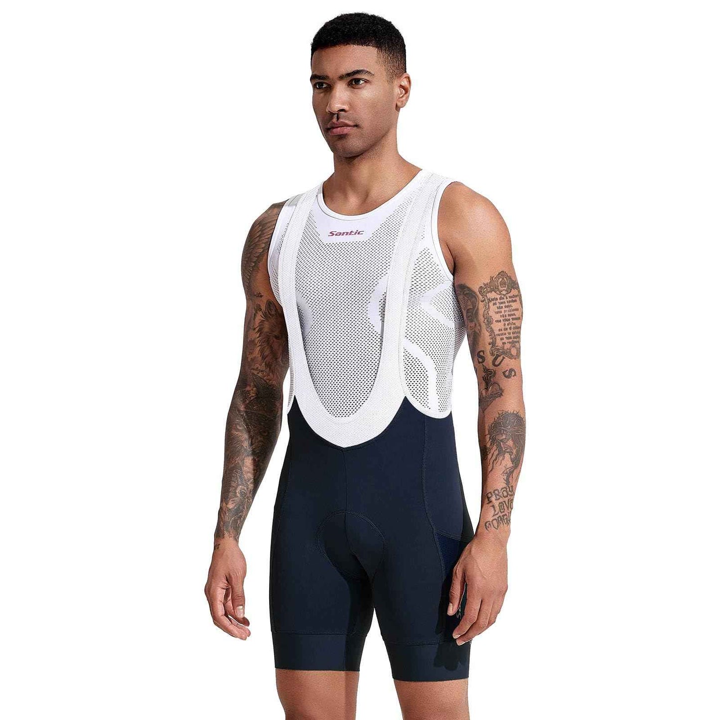 Santic Men's Cycling Bibs Shorts Cycle Wear Tights 4D Padded Road Bike Bicycle Shorts with Pocket Blue