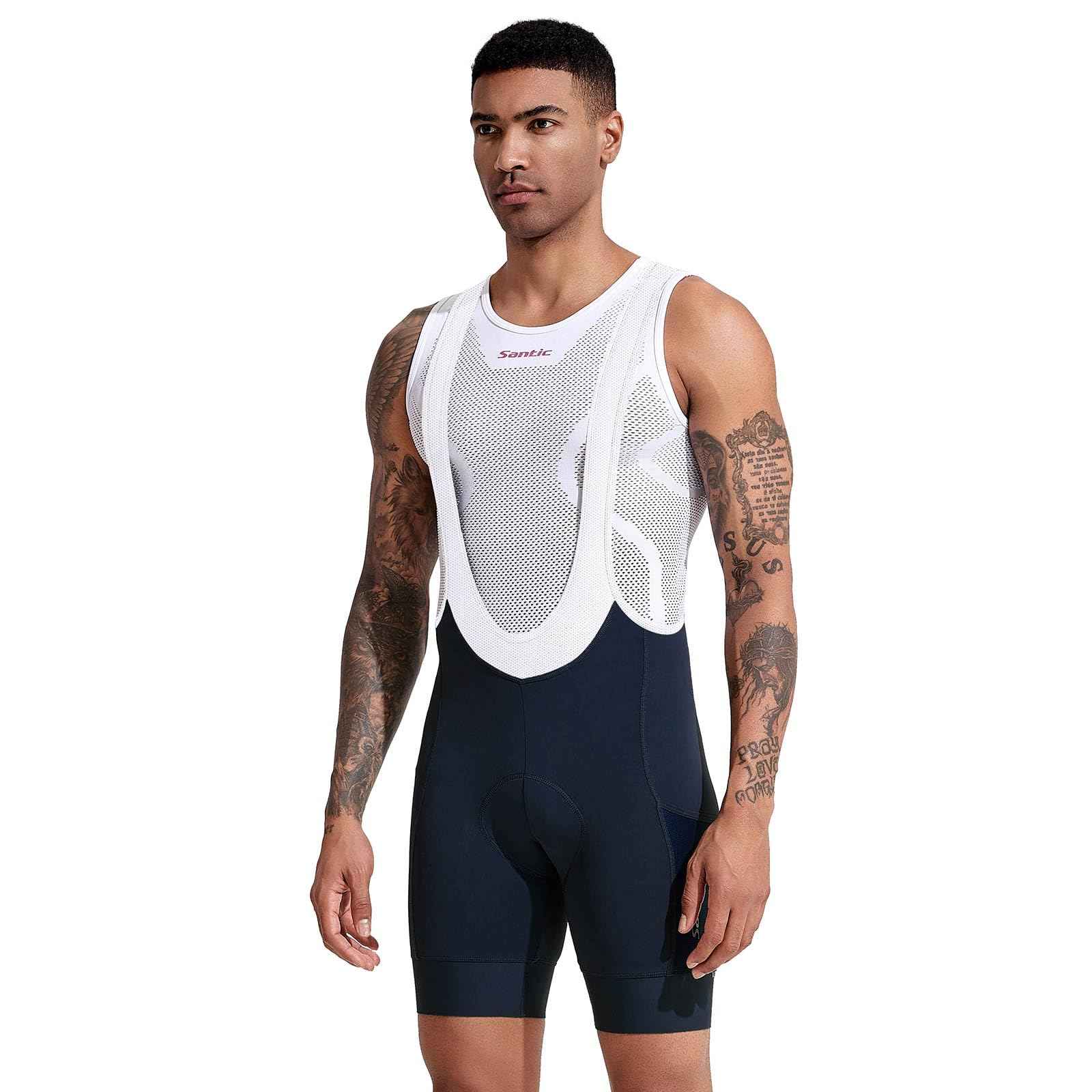 Santic Men's Cycling Bibs Shorts Cycle Wear Tights 4D Padded Road Bike Bicycle Shorts with Pocket Blue