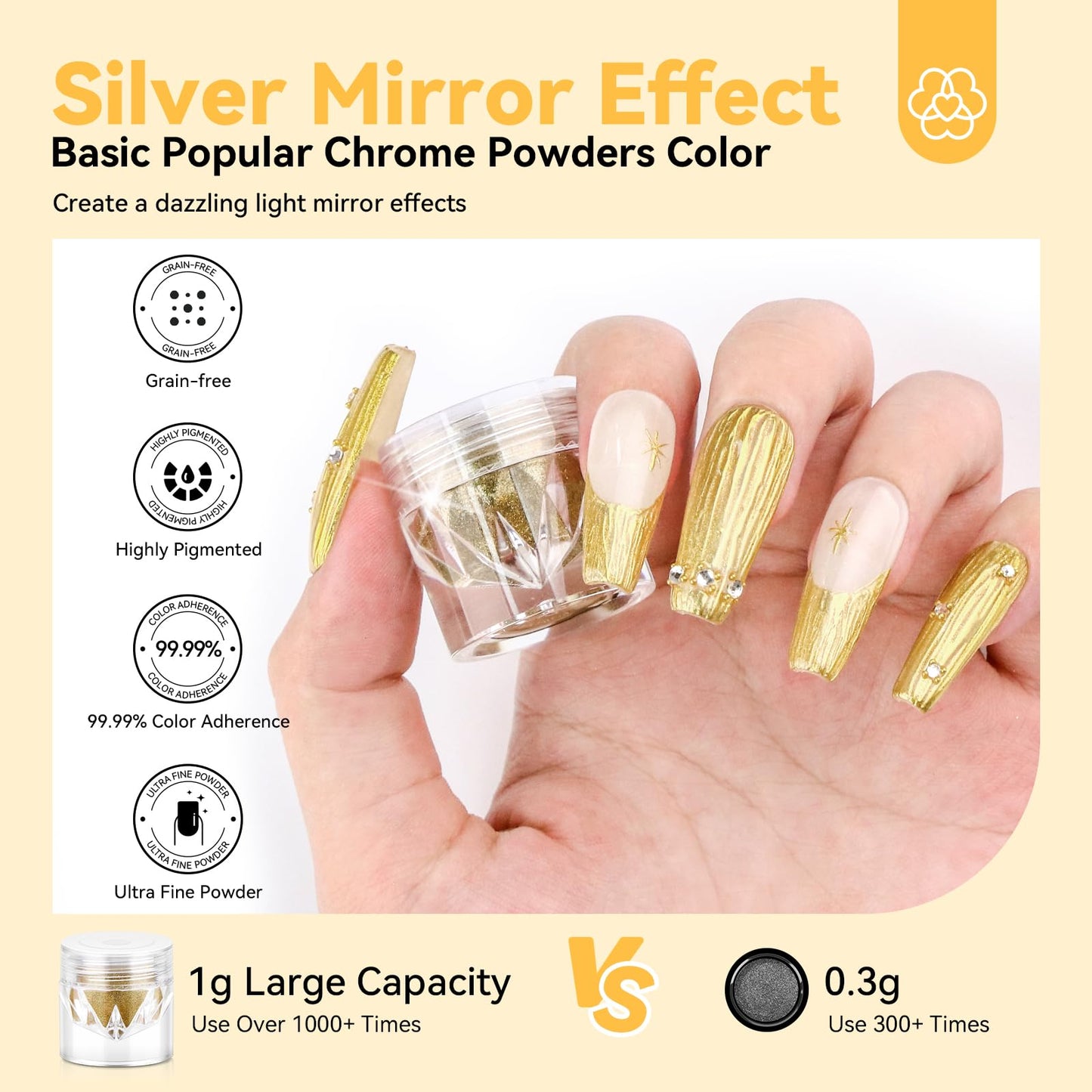 Saviland Gold Chrome Nail Powder - 1g Metallic Mirror Effect Chrome Powder for Gel Nails, Manicure Nail Art Pigments Gold Chrome Powder Nail Decoration Glitter Dust for Nail Art Gel Polish Home DIY