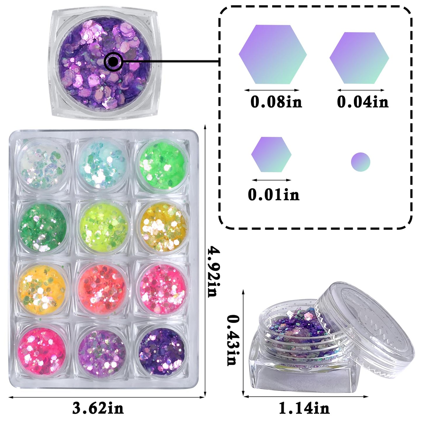 LuckForever 12 Colors Chunky Body Glitters Spring/Summer Collection Star River Glitter Glitter Mix Nail Glitter Flakes Illusion Candy Sequins Powder for Acrylic Nails Crafts Paints Resin Cosmetics