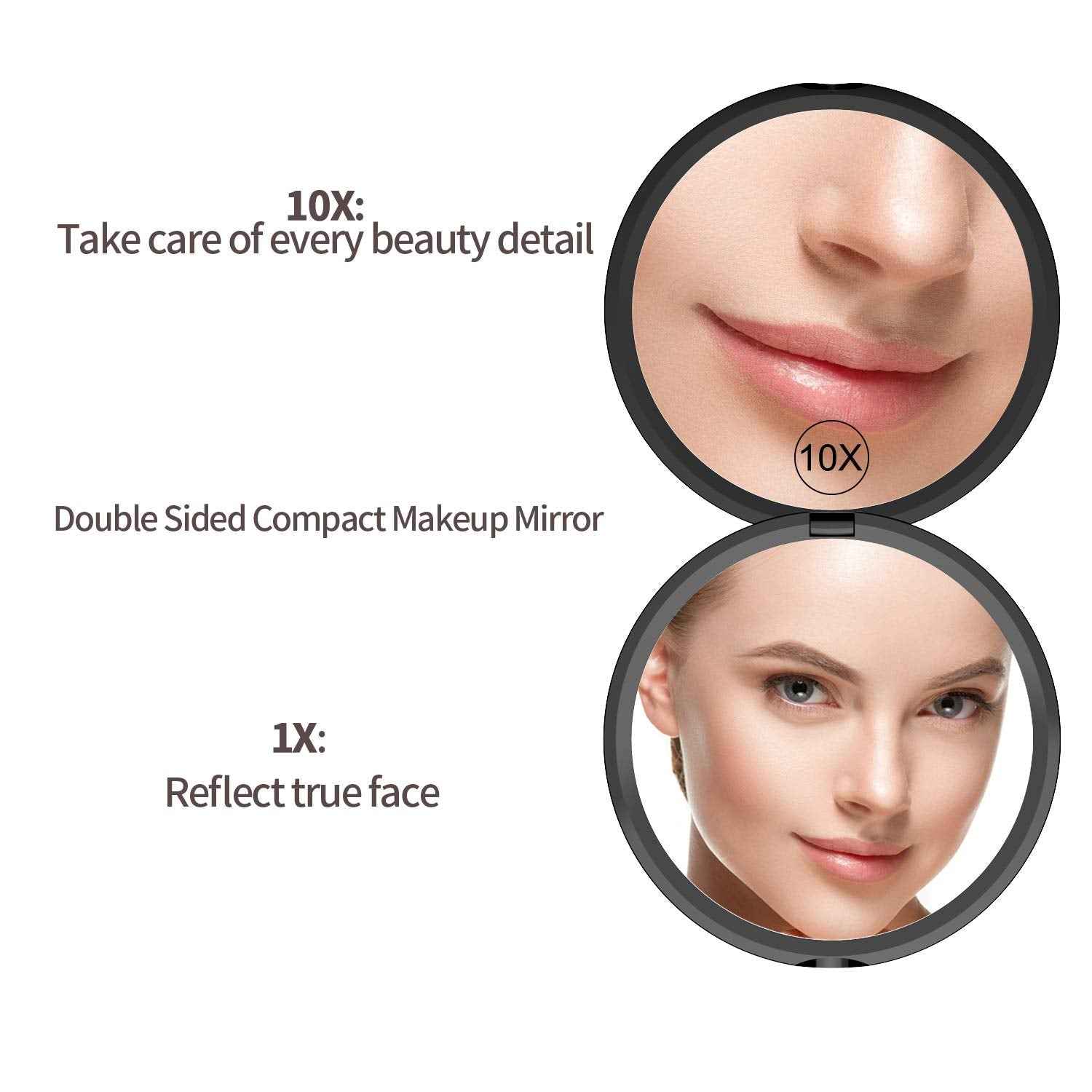 Gospire 4" Ultra-Thin Pocket Makeup Mirror for Travel, 1X/10X Double Sided Magnifying Portable Compact Handbag Handheld Round Foldable Cosmetic Mirror for Women (Black)