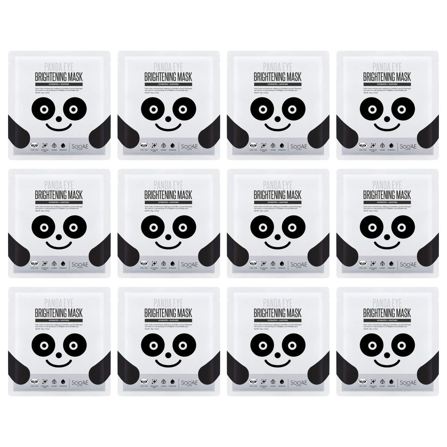 Soo'AE Panda Eye 𝗕𝗿𝗶𝗴𝗵𝘁𝗲𝗻𝗶𝗻𝗴 𝗘𝘆𝗲 𝗠𝗮𝘀𝗸[12 Count ] Eye mask for Dark Circles and Puffiness, Nourish and Brighten Delicate Eye area Skin Made in Korea Korean eye treatment eye patch