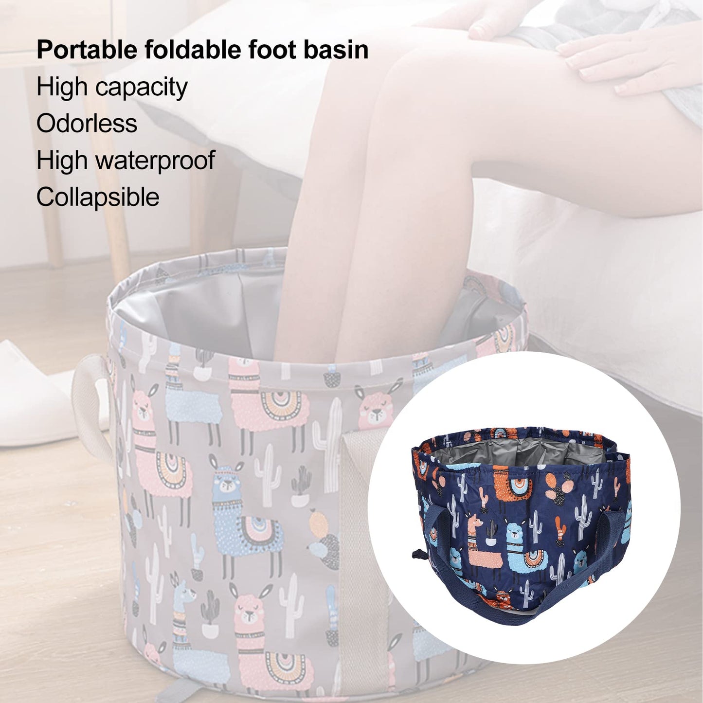 Collapsible Foot Basin 21L Portable Travel Foot Bath Tub Bag with Handles Folding Foot Bath Basin for Soaking Feet Pedicure Foot Spa Bucket Outdoor Camping Water Container(Navy)